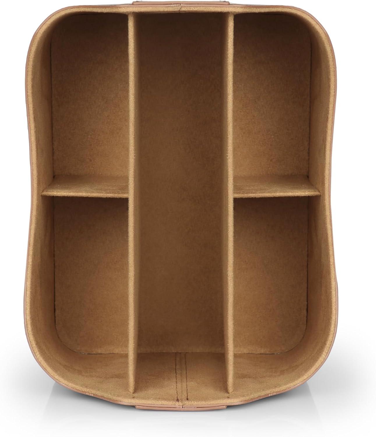 PU Leather Remote Control Holder, Office Supplies Desk Organizer with Tablet Slot, Makeup Brush and Utensils Cube, Large Capacity Desk Caddy With 5 Compartments