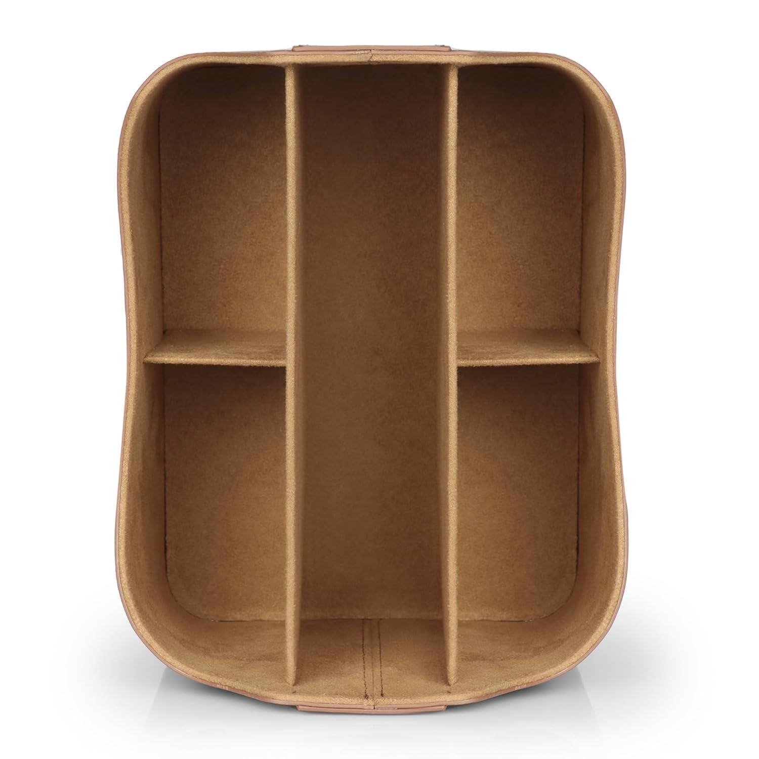 PU Leather Remote Control Holder, Office Supplies Desk Organizer with Tablet Slot, Makeup Brush and Utensils Cube, Large Capacity Desk Caddy With 5 Compartments