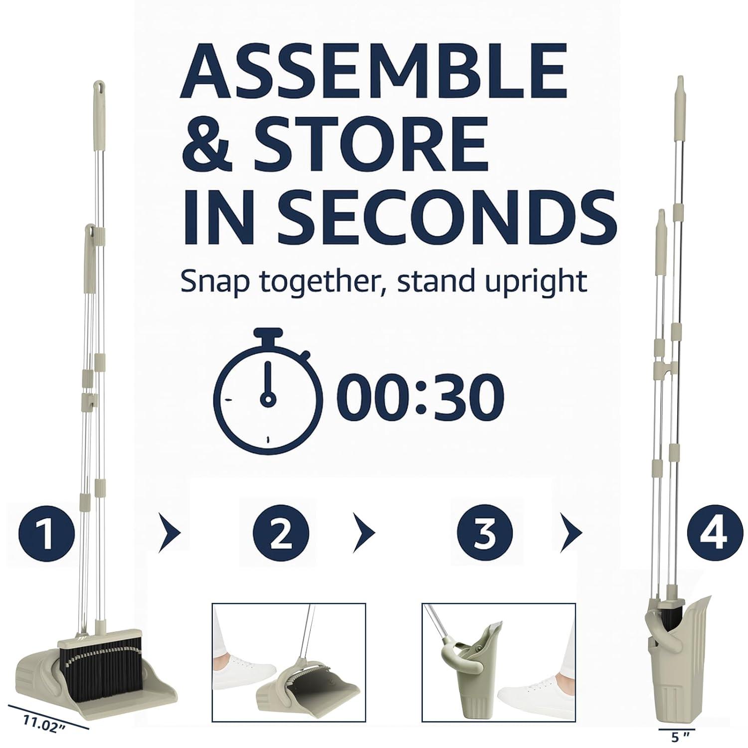 Heavy-Duty Broom and Dustpan Set for Outdoor Broom and Dust pan for Home Commercial Cleaning Supplies Angle Broom with Long Handle Perfect for Courtyard Garage Lobby Mall Market Street, B6