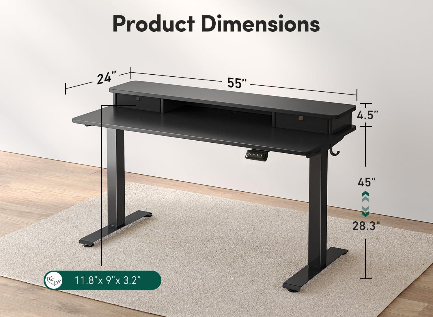 edx Electric Standing Desk, Height Adjustable Desk, 55 x 24 Inches Ergonomic Stand up Desk with Memory Preset and T-Shaped Metal Bracket for Home Office