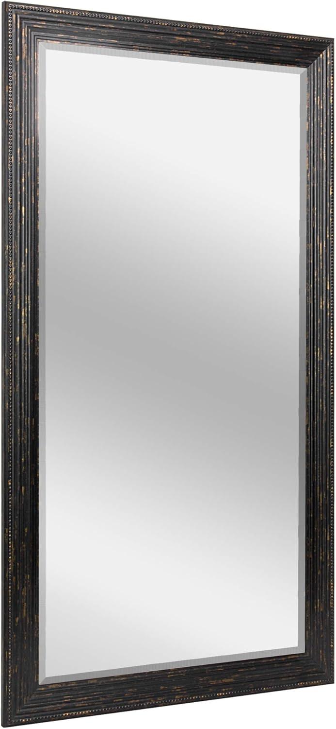 Head West 29.5 in x 41.5 in Beaded Frame Wall Mirror, Black