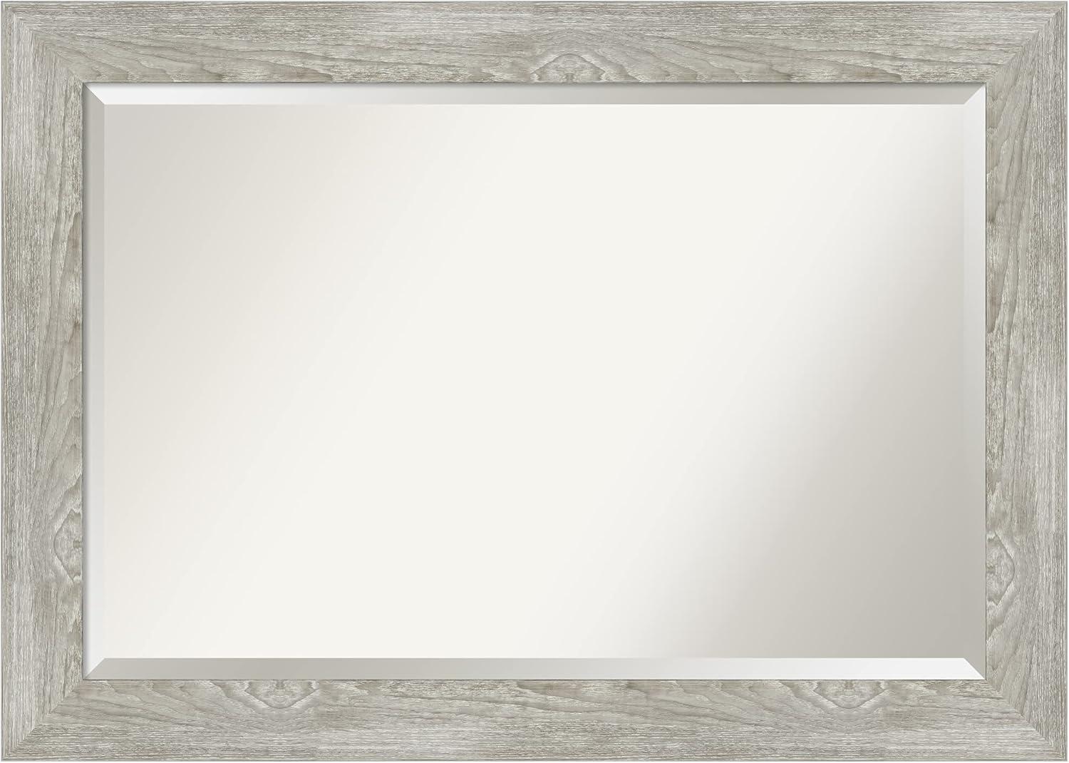 Amanti Art Beveled Bathroom Wall Mirror - Dove Greywash Frame Outer Size: 42 x 30 in