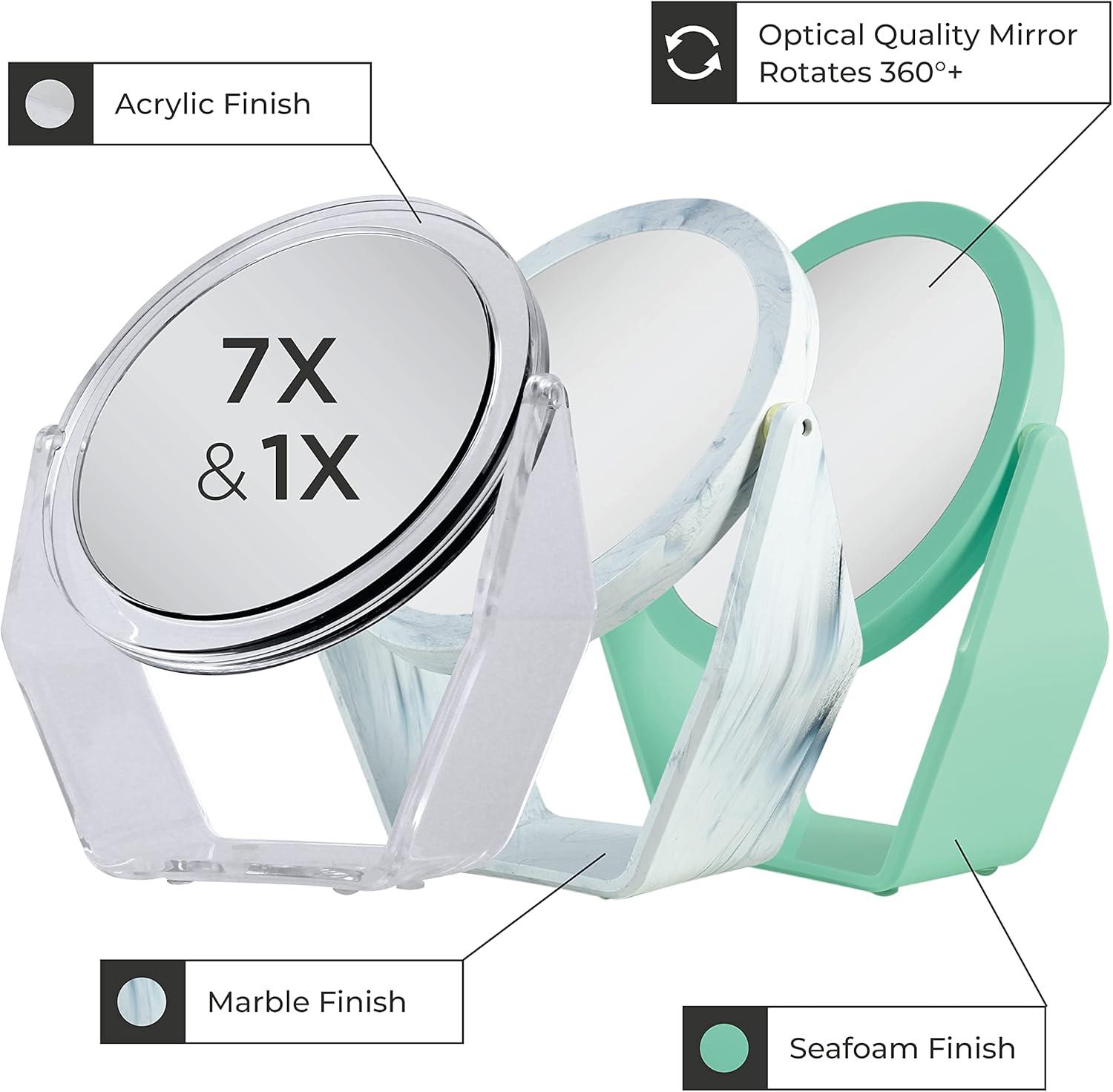 Clear Acrylic Round Swivel Vanity Mirror with 7X/1X Magnification