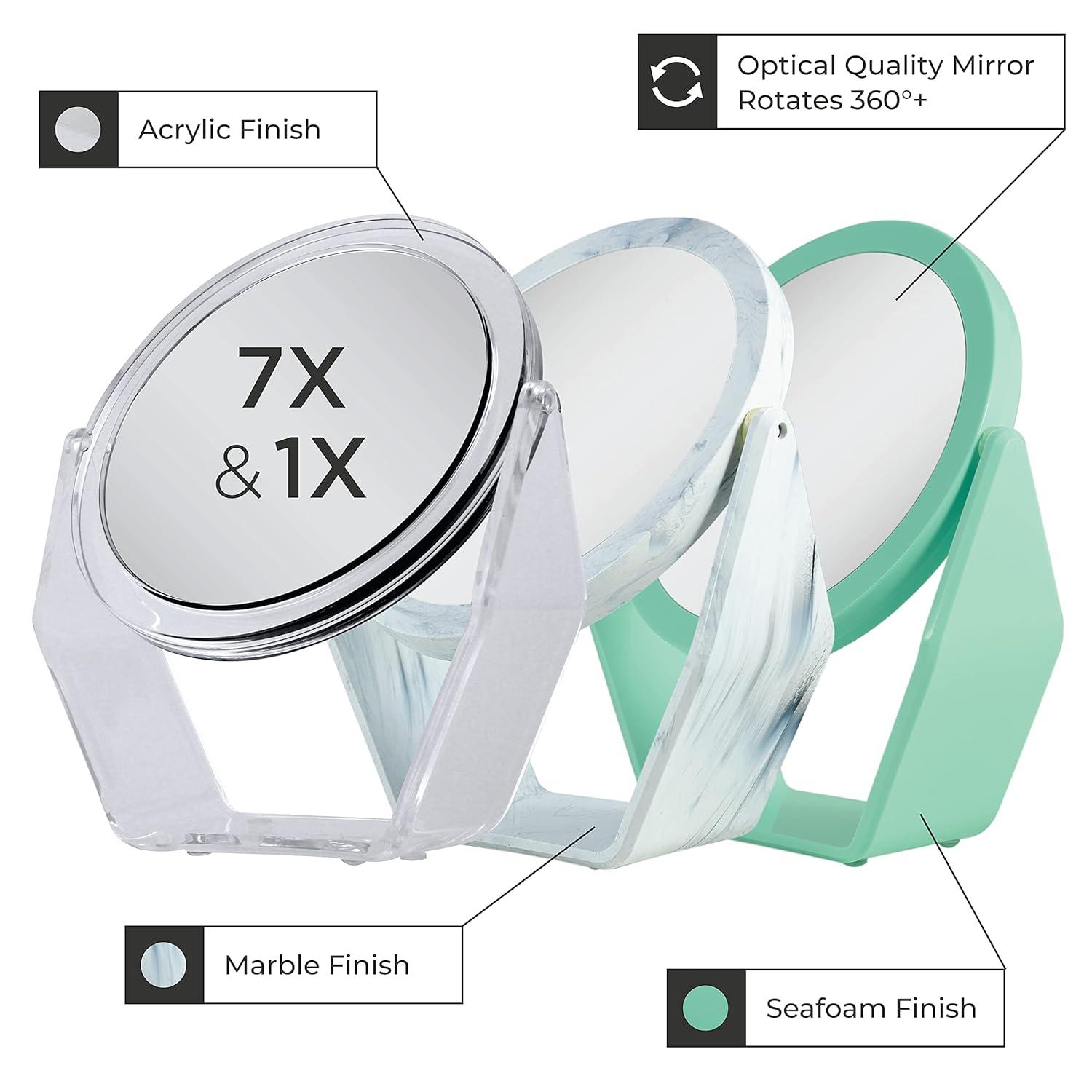 Clear Acrylic Round Swivel Vanity Mirror with 7X/1X Magnification