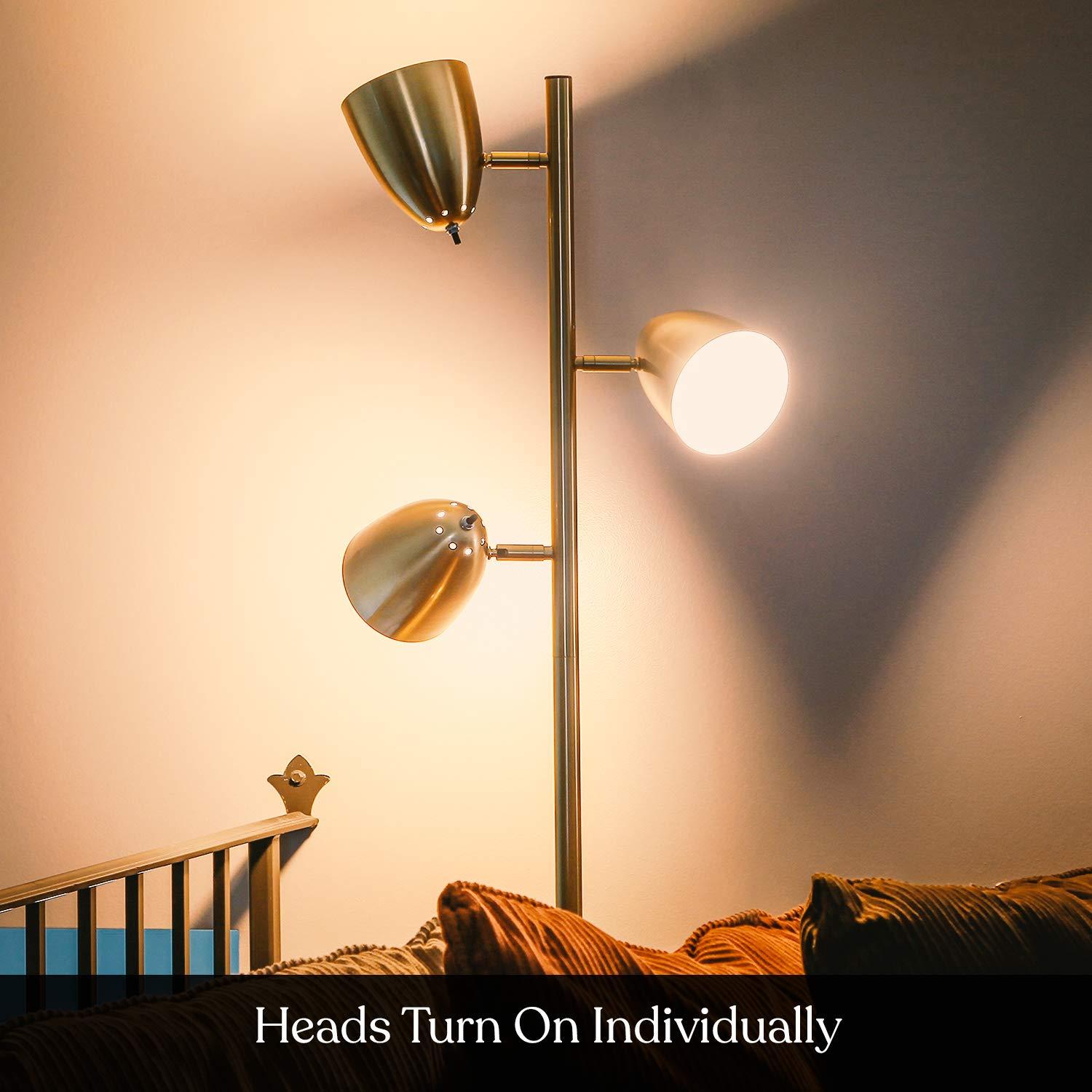 Brightech Jacob 64" Modern 3-Light Adjustable LED Floor Lamp with Gold Brass Finish and Metal Cone Shades, Bulbs Included