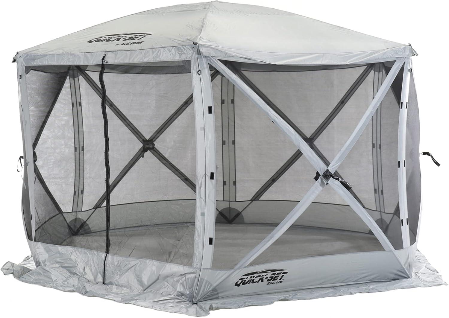CLAM Quick-Set Escape 11.5 x 11.5 Ft Portable Pop-Up Outdoor Camping Screen Tent 6-Sided Canopy Shelter w/ Netting, Ground Stakes, & Carry Bag, Gray