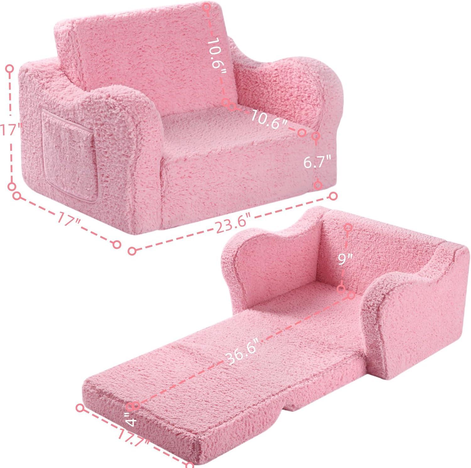 Pink Sherpa 2-in-1 Kids Folding Couch and Lounger