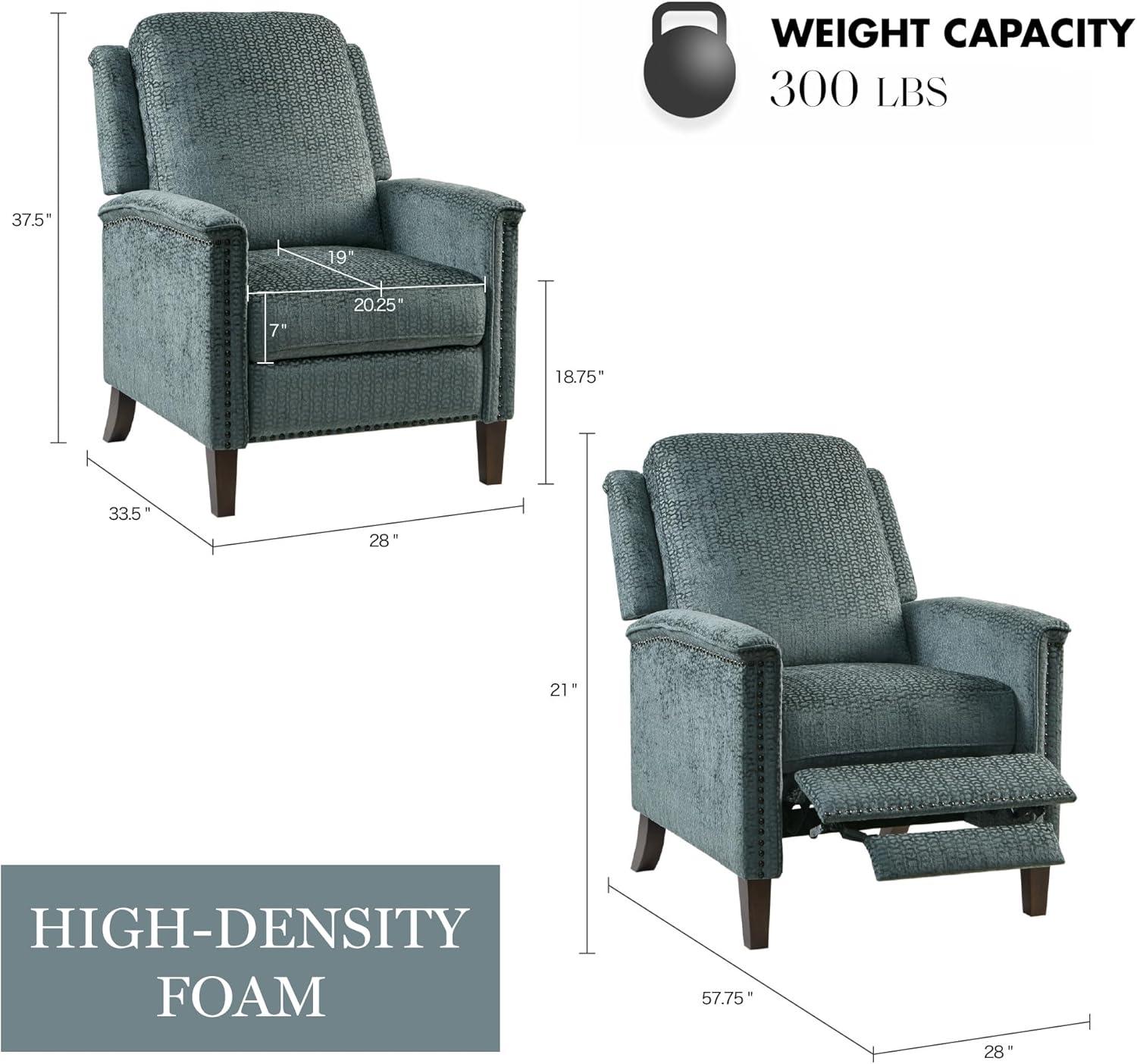 Elegant Gray Velvet Push Back Recliner with Bronze Nailhead Trim