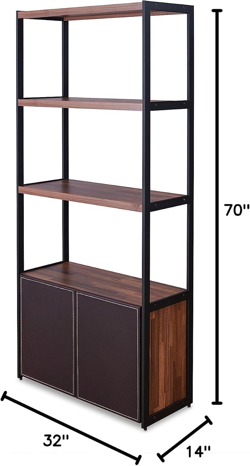 ACME Sara 3 Shelf Wooden Bookcase with 2 Doors in Walnut and Sandy Black