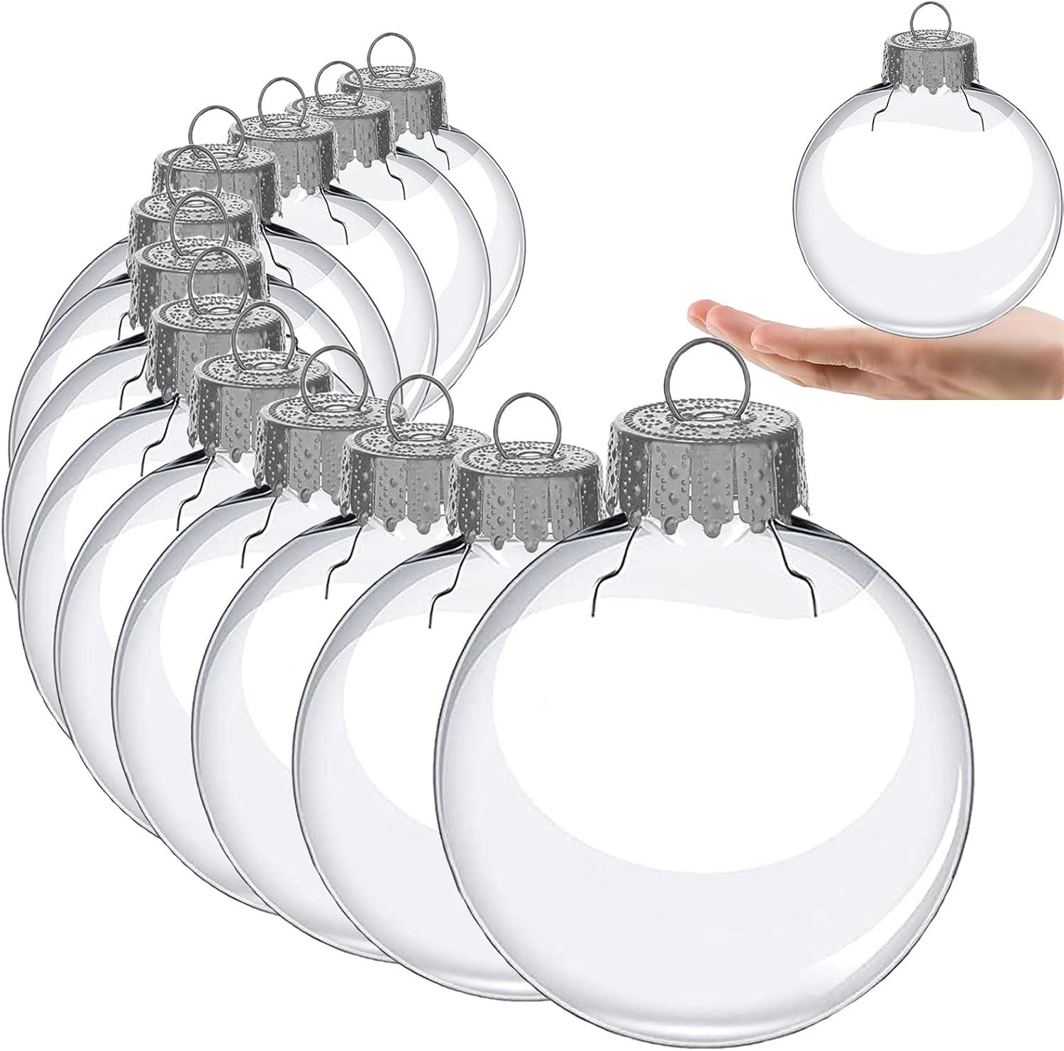 Clear Plastic DIY Fillable Round Ornament Set, 3.15 Inch, 12 Pieces