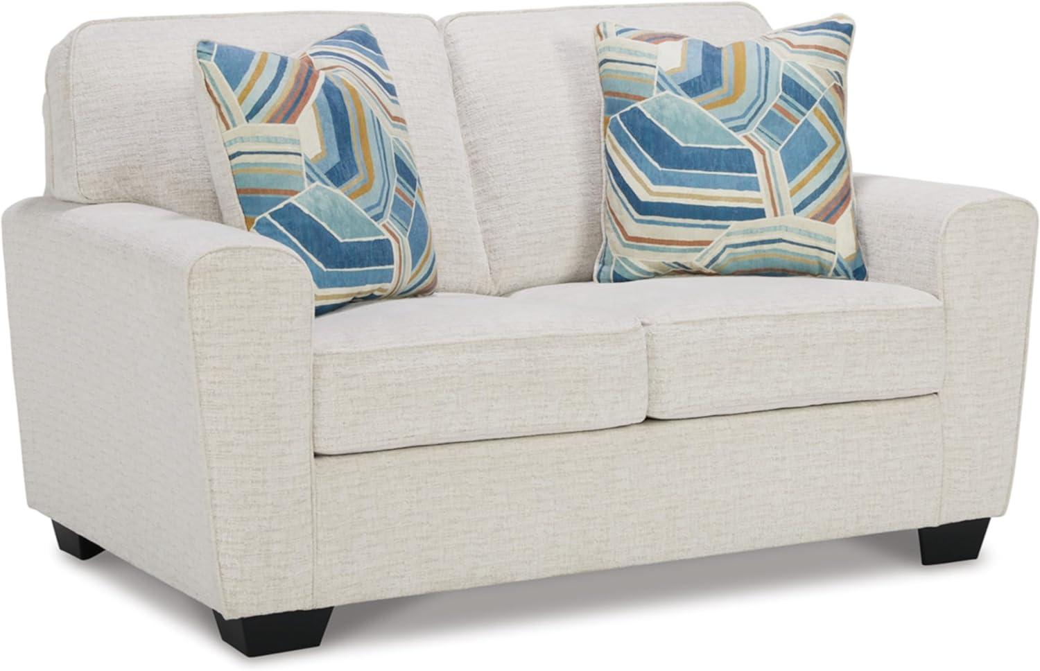 White Fabric Track Arm Loveseat with Removable Cushions