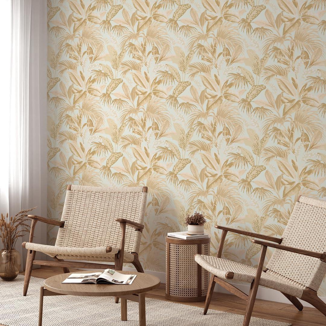 Tempaper & Co.® Havana Palm Removable Peel and Stick Wallpaper, Robins Egg, 28 sq. ft.: Vinyl Botanical Leaf Design, Self-Adhesive