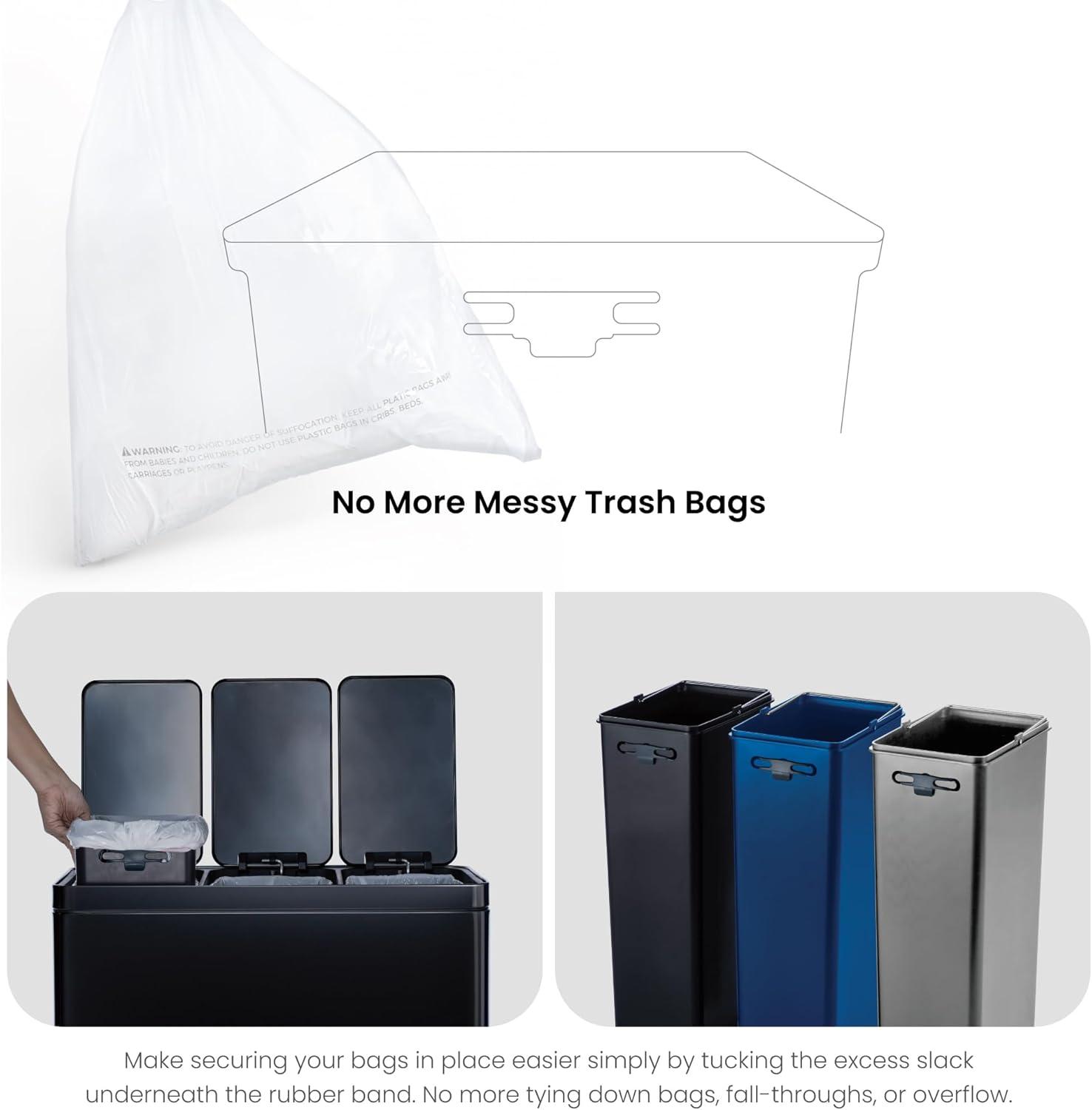 Black Stainless Steel 15.8 Gal. Step-On Kitchen Trash Can with Three Compartments