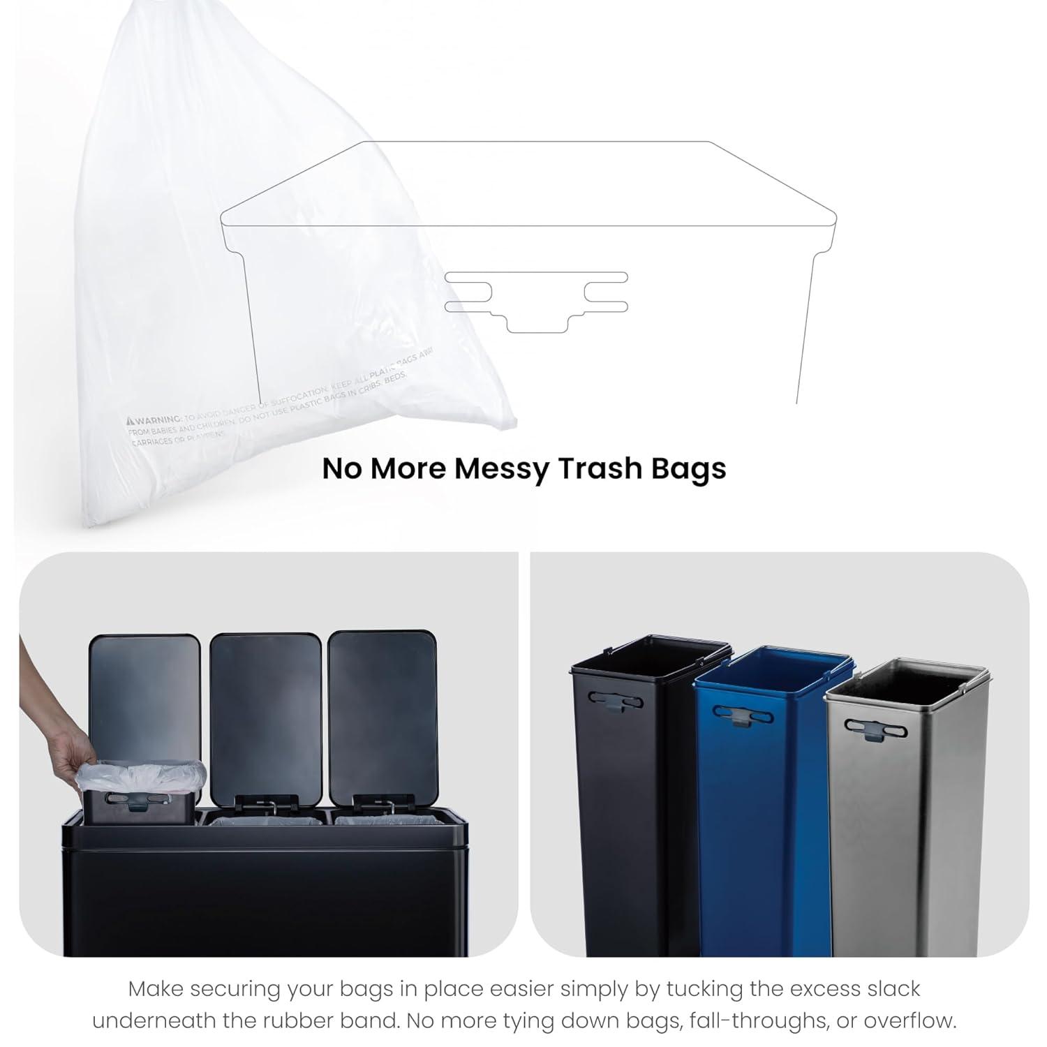 Black Stainless Steel 15.8 Gal. Step-On Kitchen Trash Can with Three Compartments