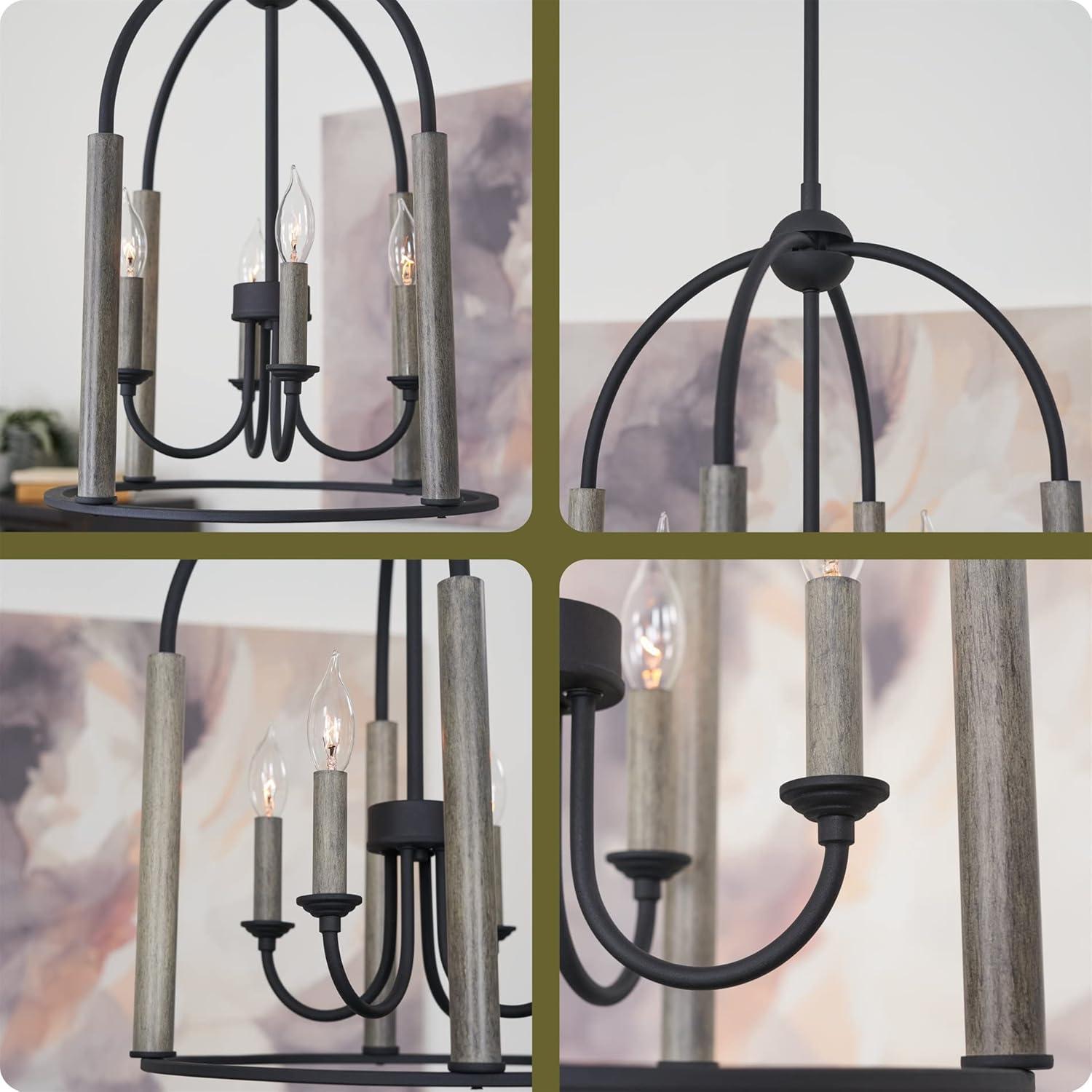 Sandblasted Black & Gray Bell Cage 4-Light Pendant