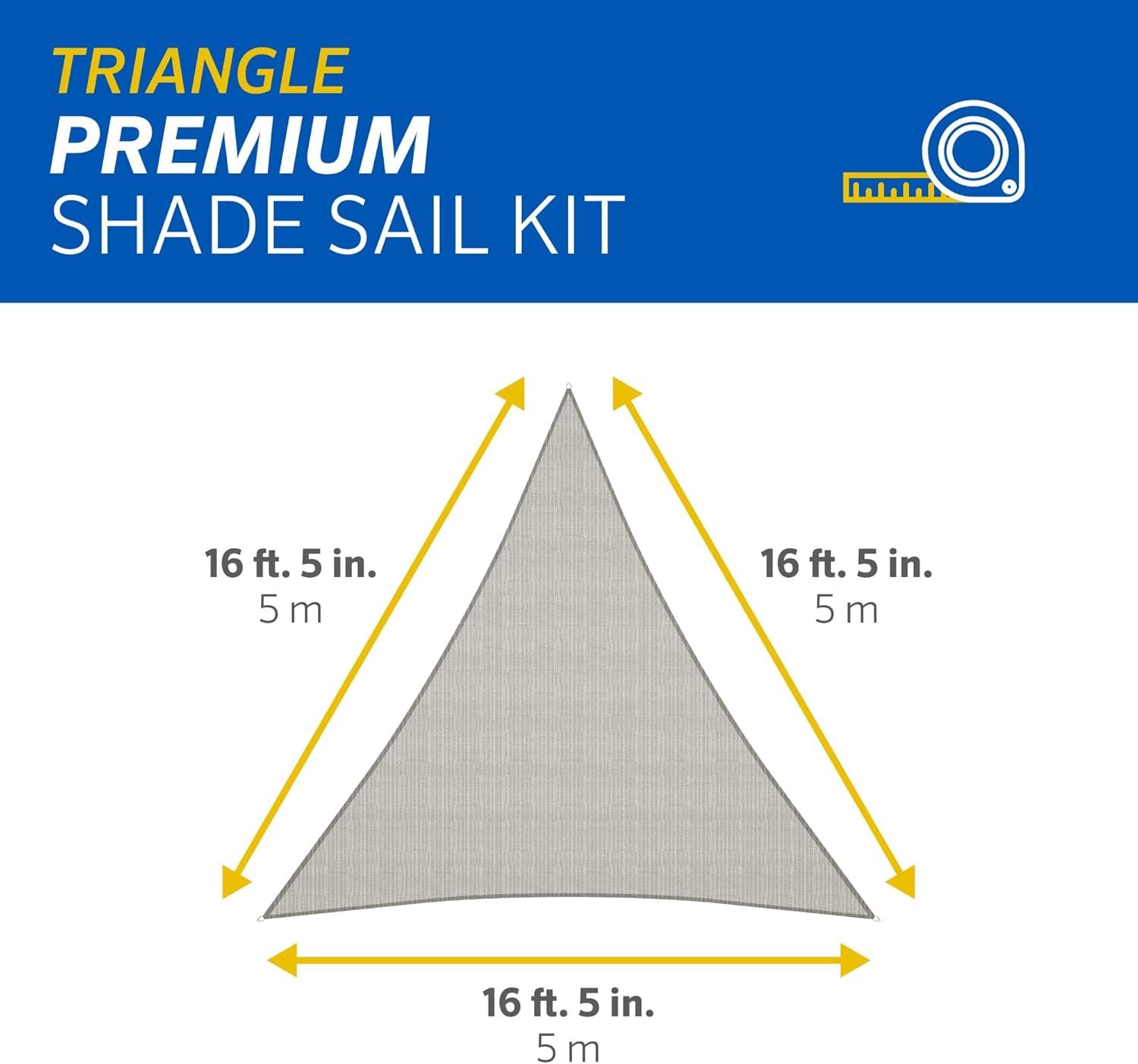 Coolaroo Premium Outdoor Sun Shade Sail with Hardware Kit 95% UV Block Protection for Backyard, Garden, Patio, 16'5" Triangle, Stone