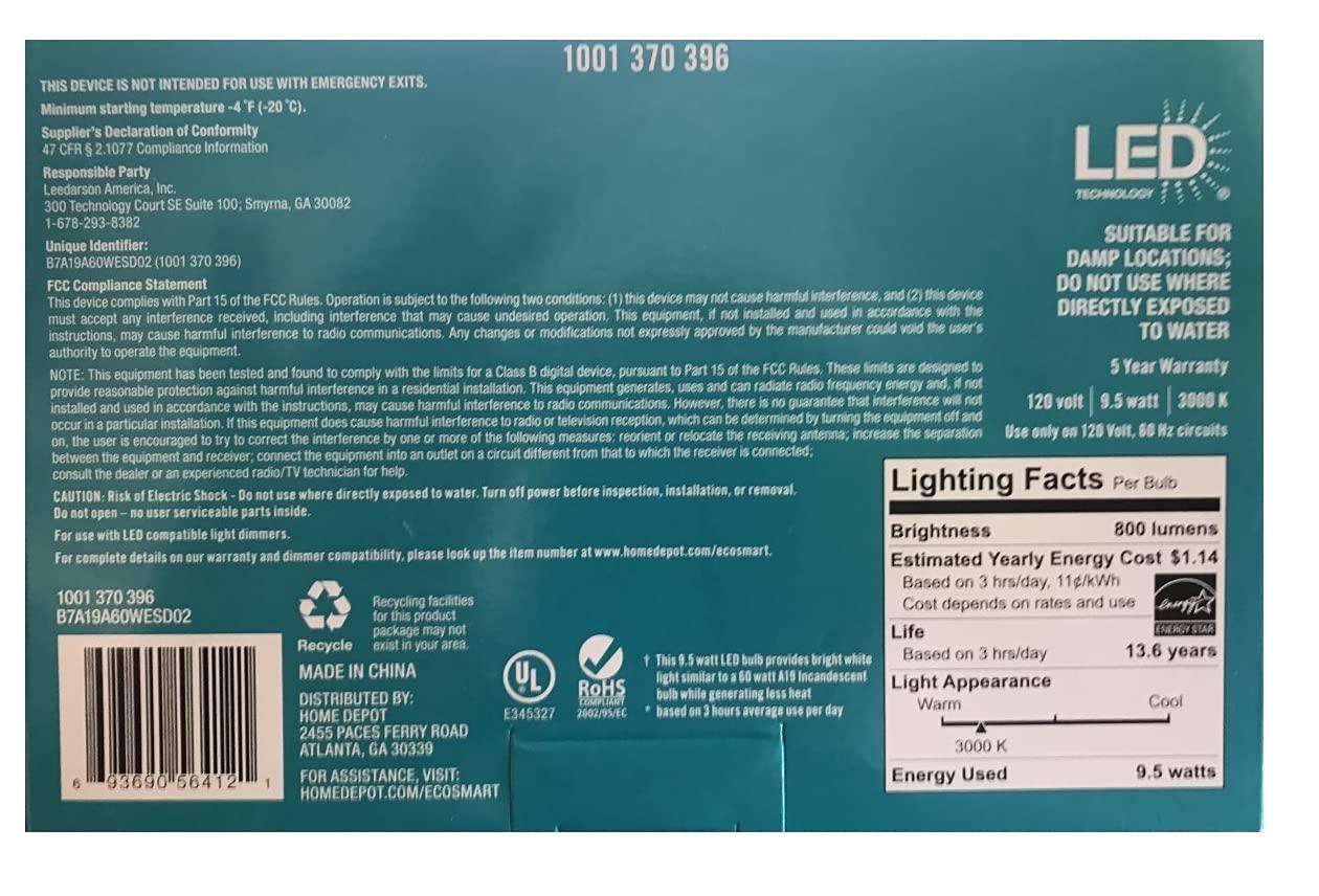 EcoSmart LED 8.5W (60W Equivalent) Daylight General Purpose Led Lights, Dimmable (4 Pack)