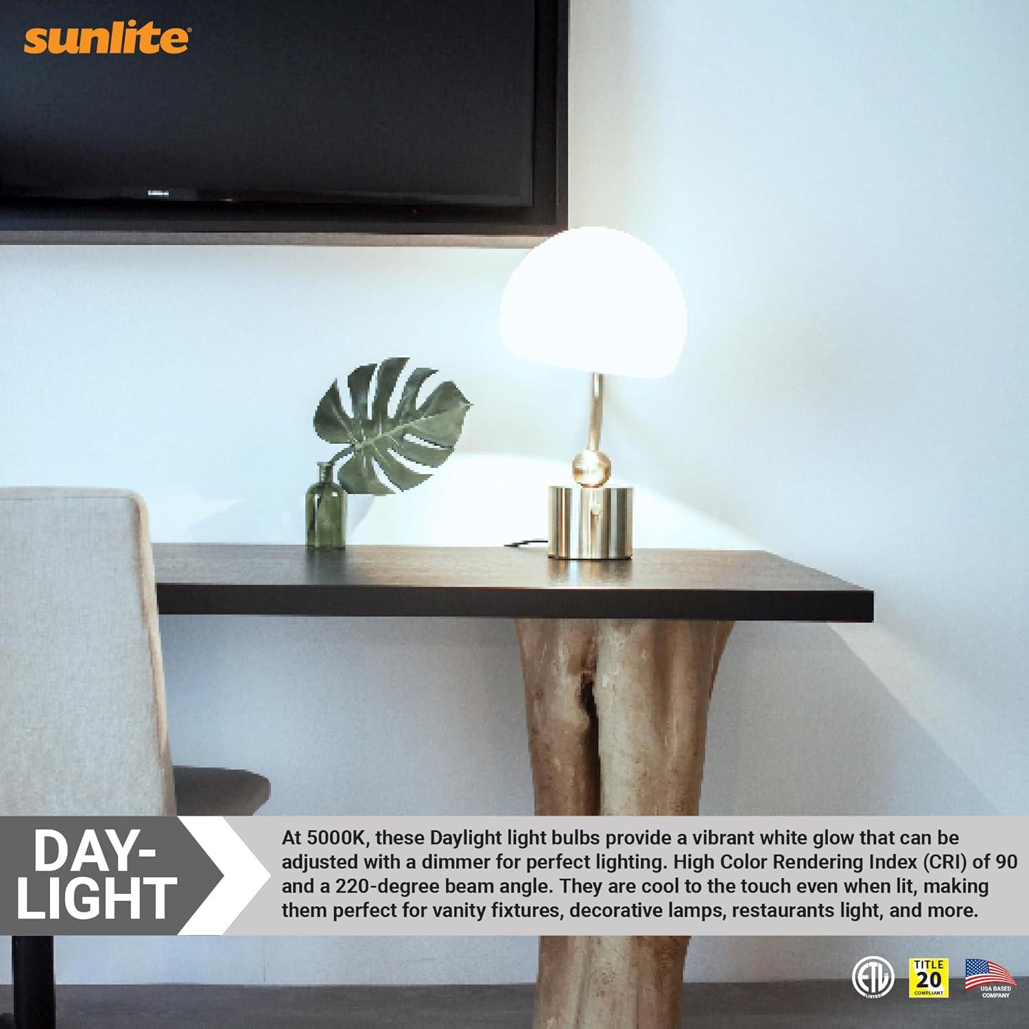 Sunlite LED G25 Globe Light Bulb, 6 Watts (60W Equivalent), Standard E26 Base, 520 Lumens, Dimmable, Frosted, 90 CRI, 5000K Daylight, 6 Pack