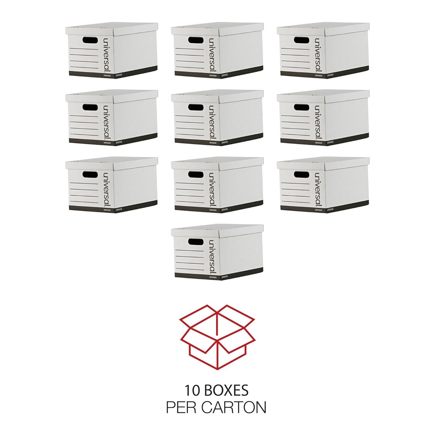 Universal 9523001 12 in. x 15 in. x 10 in. Letter/Legal Files Basic-Duty Economy Record Storage Boxes - White (10/Carton)