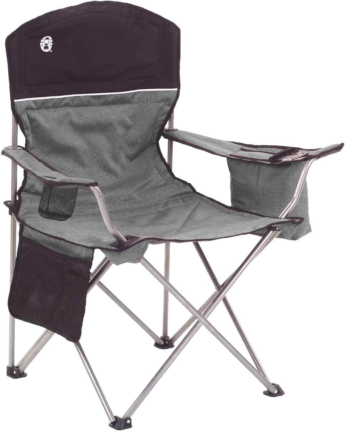 Gray Portable Camping Chair with Built-In Cooler and Armrests