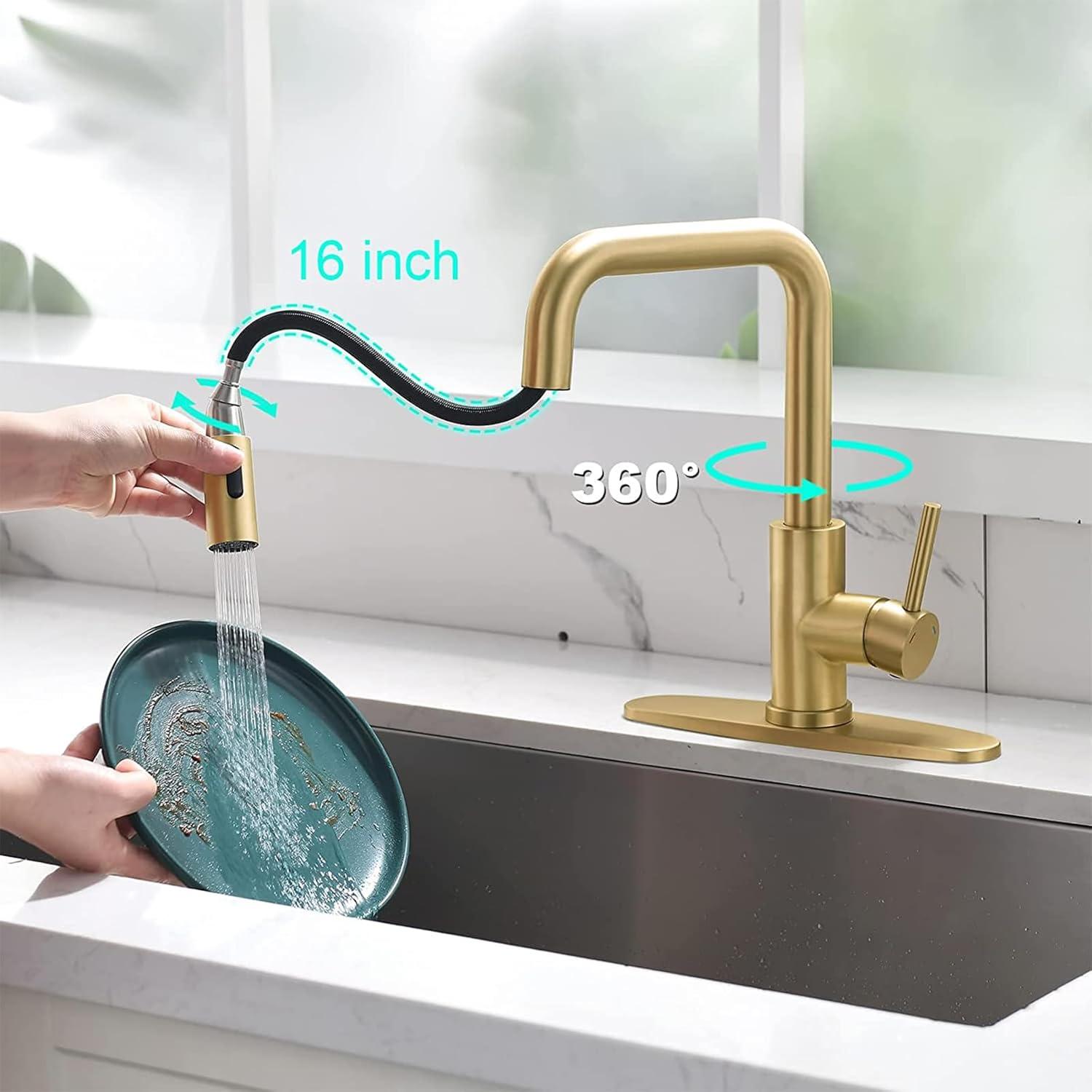 Brushed Gold Stainless Steel Pull-Out Kitchen Faucet