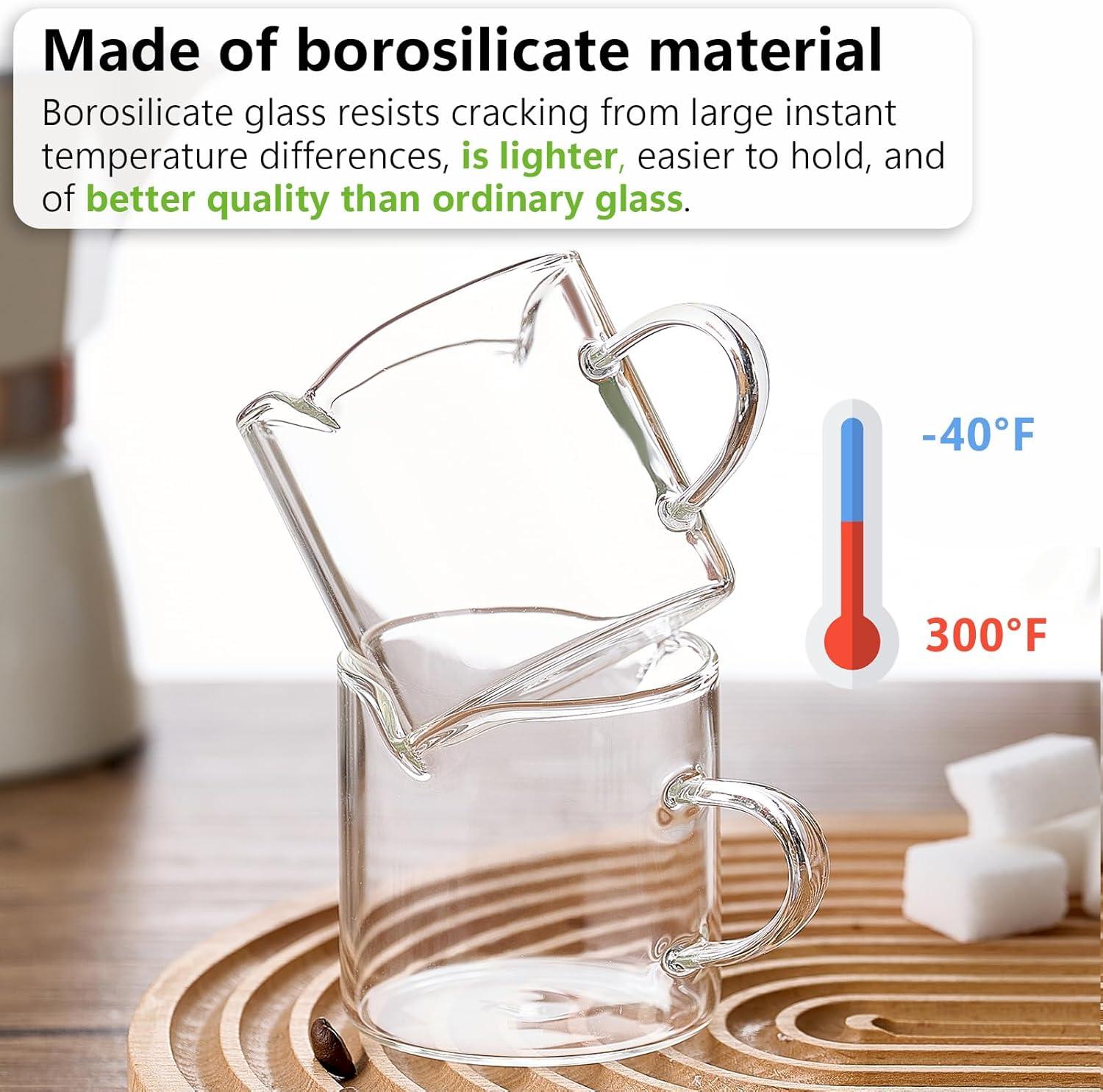 Espresso Cups Set of 2, 4 oz Double Spouts Cup, Espresso Shot Glasses with Handle, V-Shaped Spout Milk Cup, Borosilicate Glass, Mini Clear Glasses for Coffee Bar, Machine Accessories