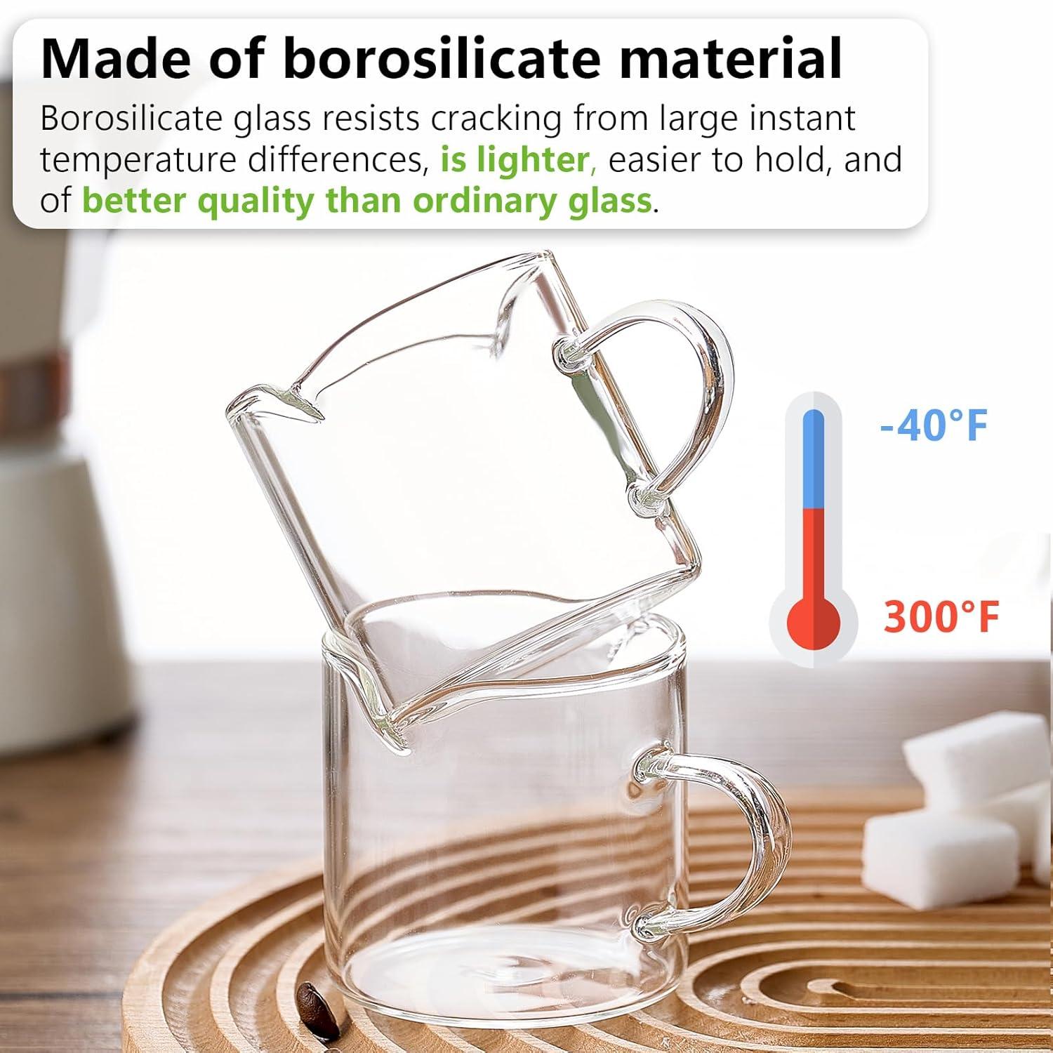 Espresso Cups Set of 2, 4 oz Double Spouts Cup, Espresso Shot Glasses with Handle, V-Shaped Spout Milk Cup, Borosilicate Glass, Mini Clear Glasses for Coffee Bar, Machine Accessories