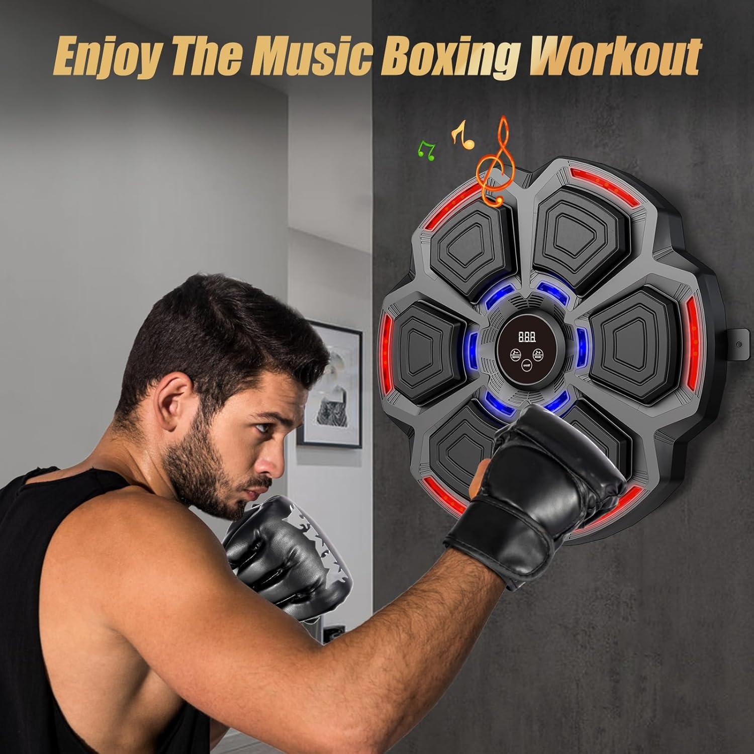 Music Boxing Machine for Adults : Smart Bluetooth Wall Mounted Punching Trainer with Gloves - Interactive Boxing Target - Workout Boxing Equipment for Home Gym Office