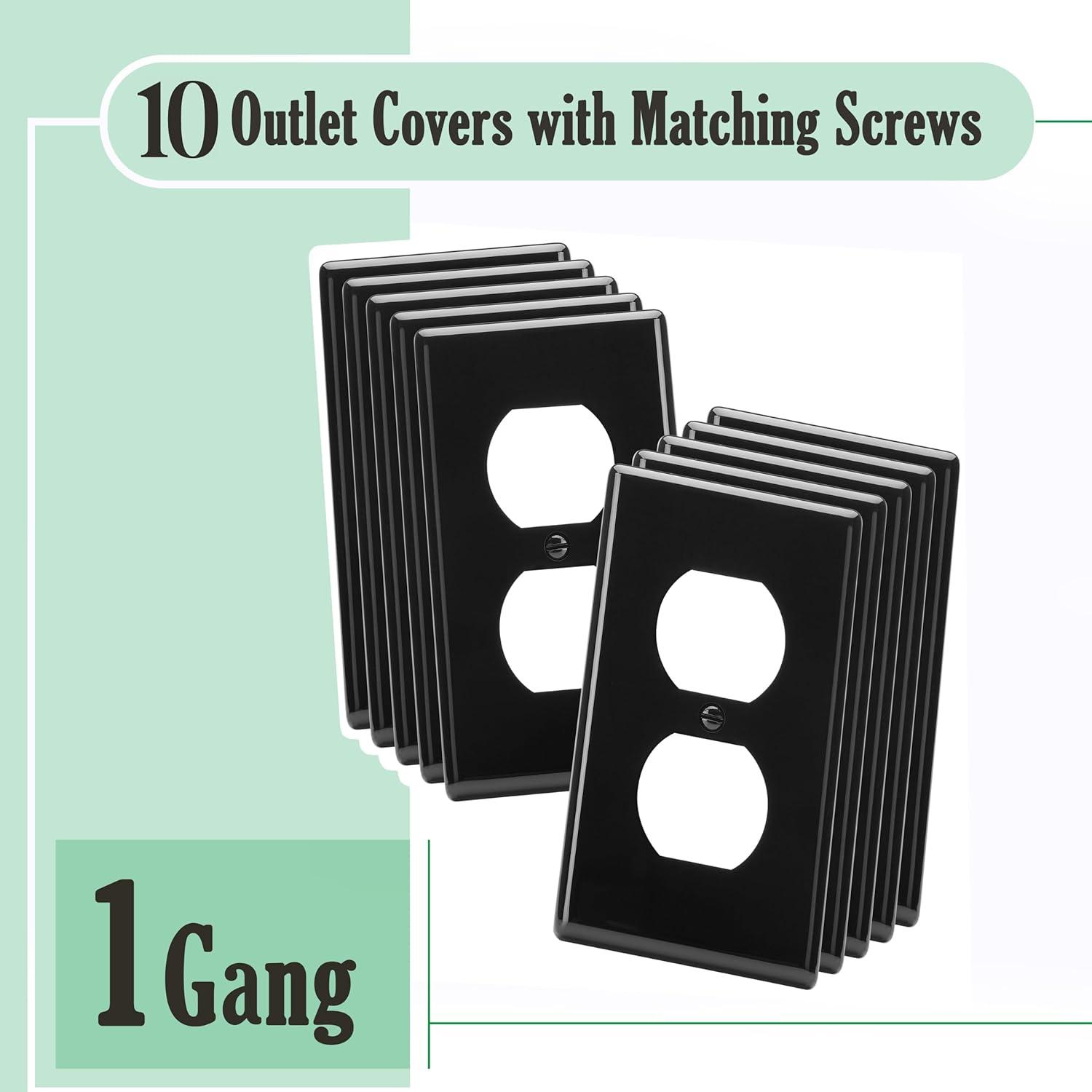 Black Painted Duplex Receptacle Outlet Cover Plates, 10 Pack
