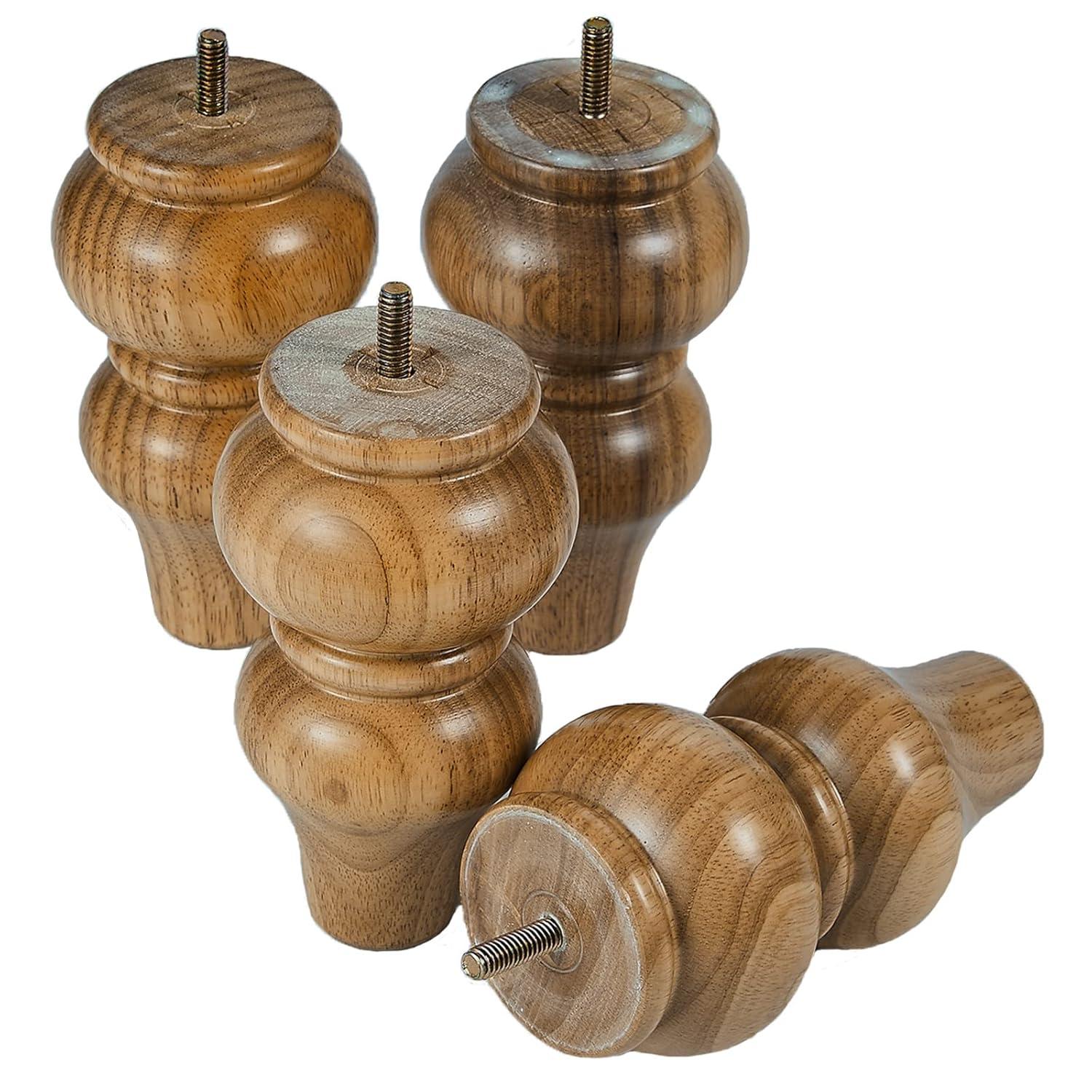 Wood Furniture Legs-Round Couch Legs, Sofa Legs Set of 4,Couch Legs Replacement,for Chair Legs Dresser Legs Cabinet Legs(6 inch Wood Color)