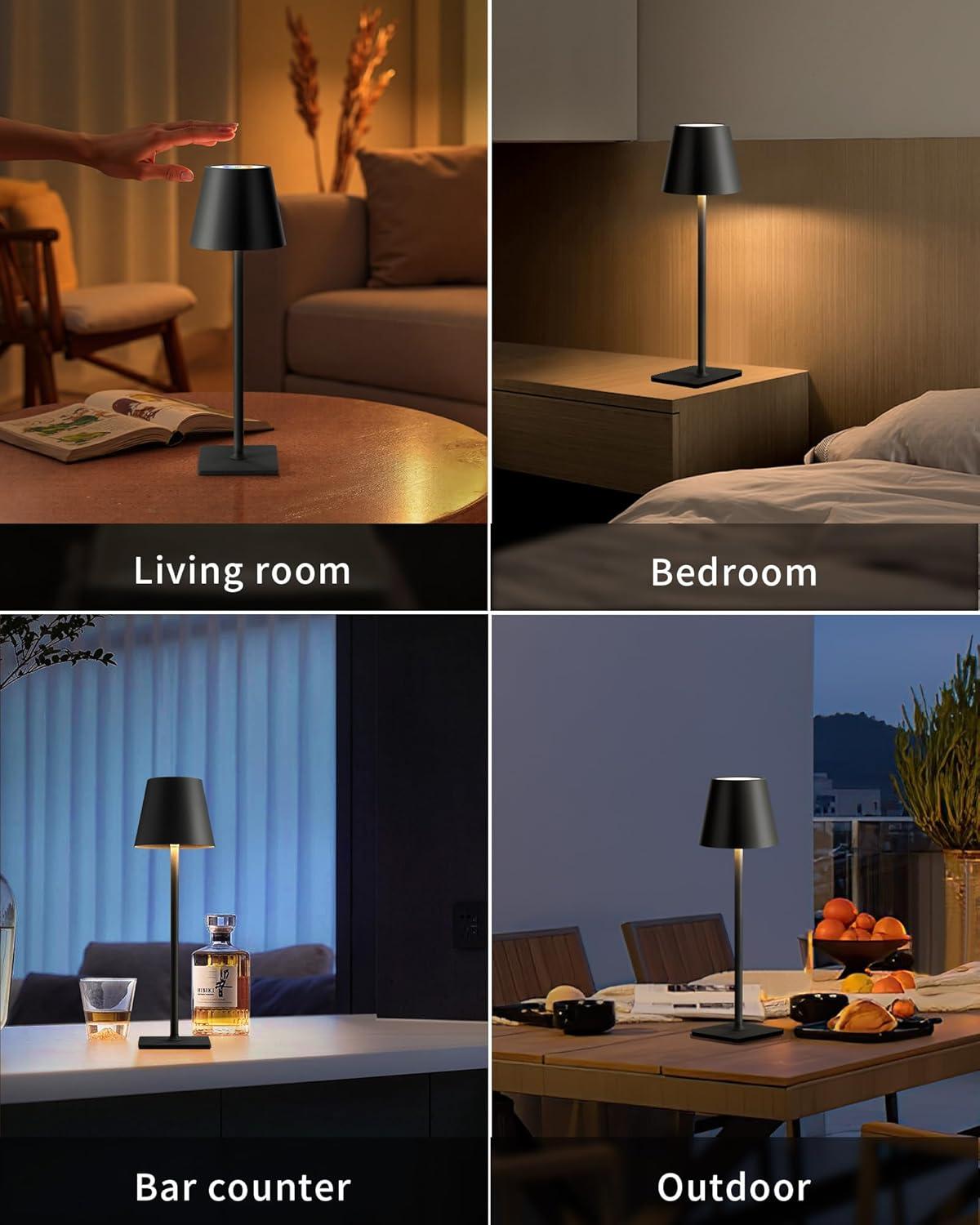 KDG 2 Pack Cordless Table Lamp,Portable LED Desk Lamp, 5000mAh Battery Operated, 3 Color Stepless Dimming Up, for Restaurant/Bedroom/Bars/Outdoor Party/Camping/Coffee Shop Night Light(Black)