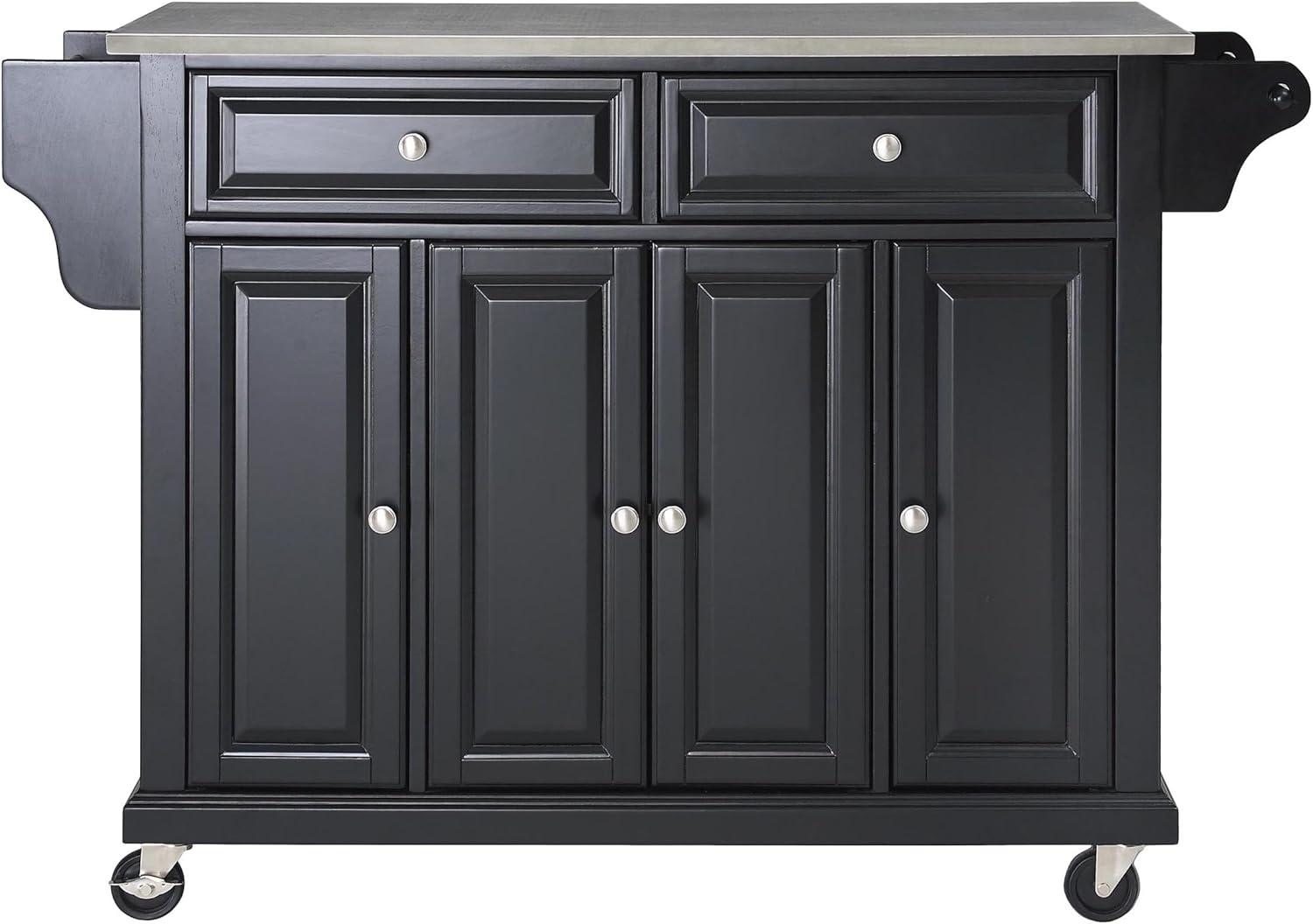 Crosley Furniture Wood/Stainless Steel Kitchen Cart in Black and Silver