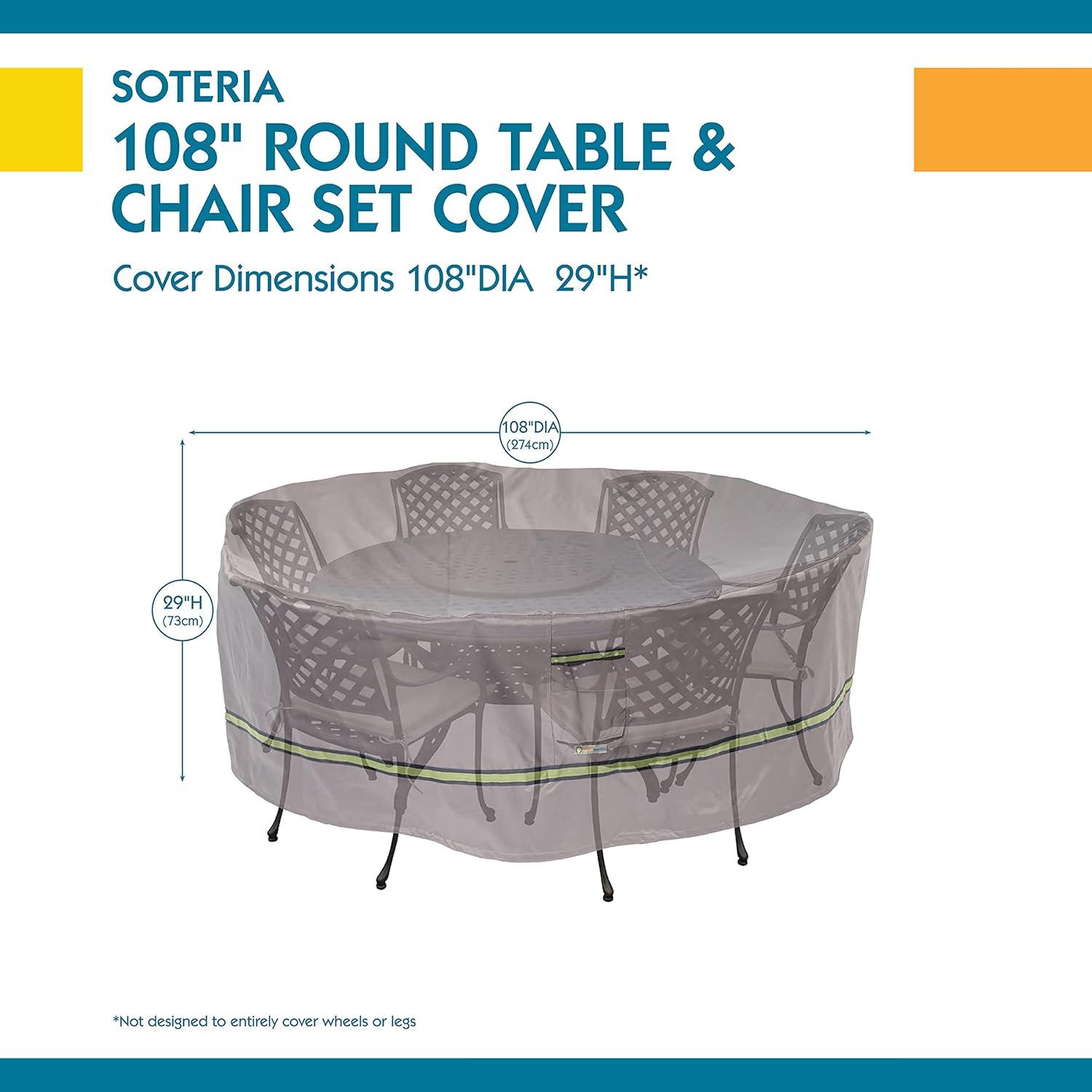 Duck Covers Soteria Waterproof 108 Inch Round Patio Table with Chairs Cover