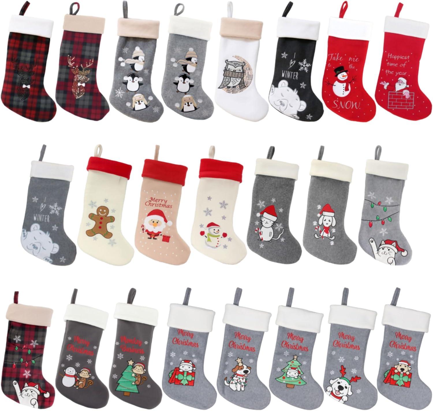 BambooMN 1 Pc Set 18" Classic Hand Embroidered Sequined Cute Animal Chirstmas Stocking, 01a Reindeer