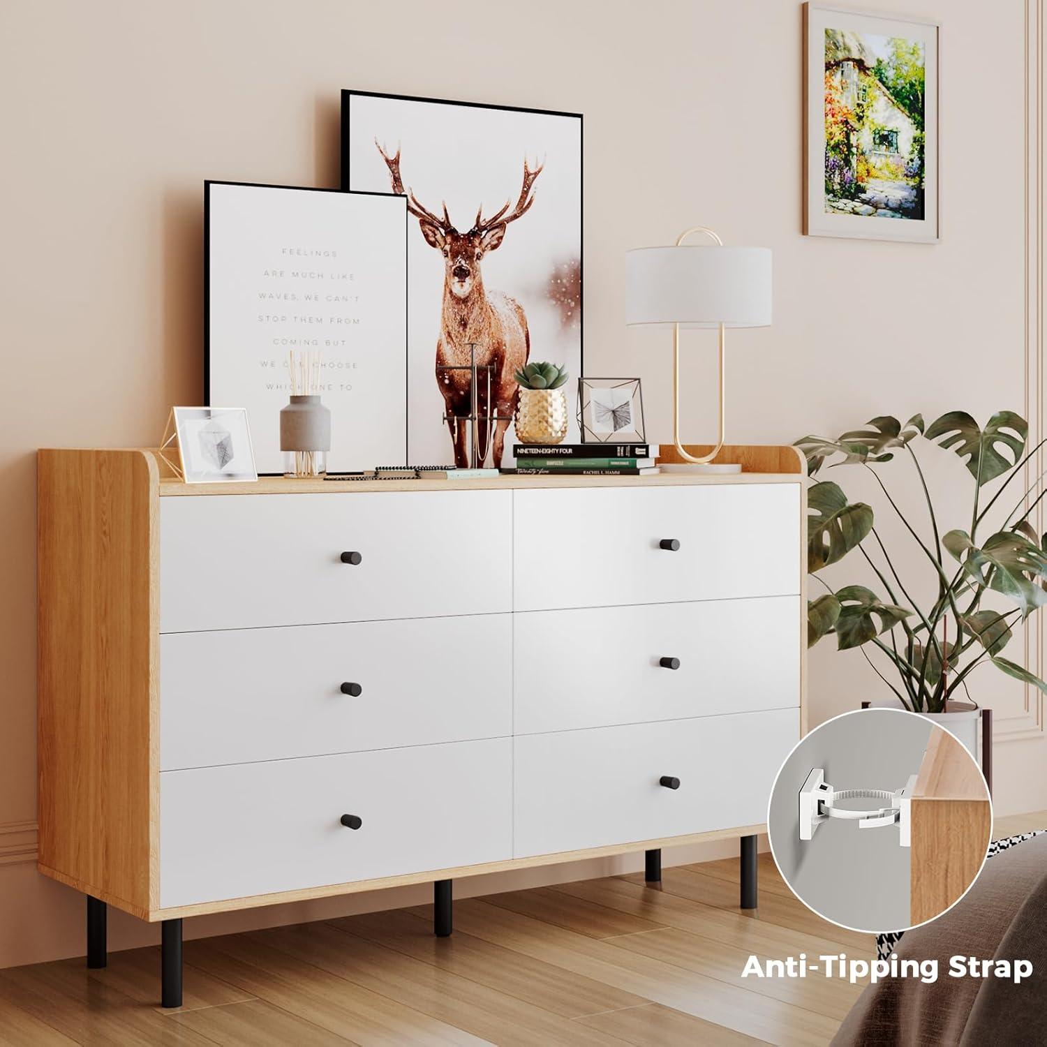 REHOOPEX White Dresser for Bedroom, 6 Drawer Dresser, Modern  Chest of Drawers for Nursery, Living Room