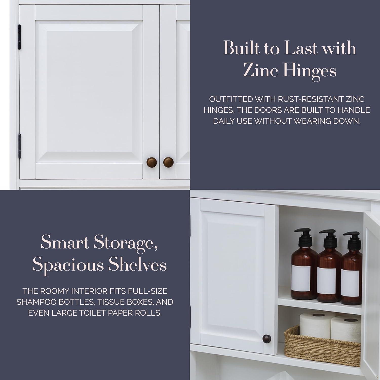 Dorset Wall Mounted Bath Storage Cabinet with Two Doors and Open Shelf White - Alaterre Furniture: Hardwood Medicine Cabinet, Adjustable Shelf