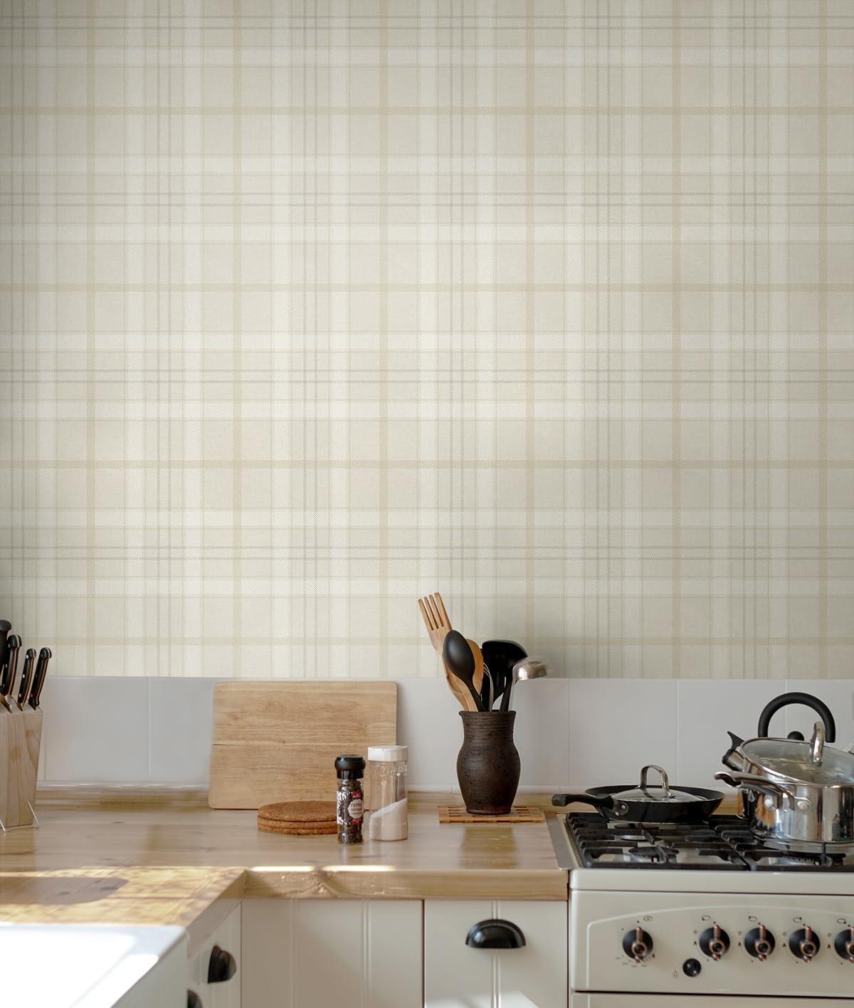 NextWall Neutral Tailor Plaid Peel and Stick Wallpaper - 20.9 in. W x 18 ft. L Roll