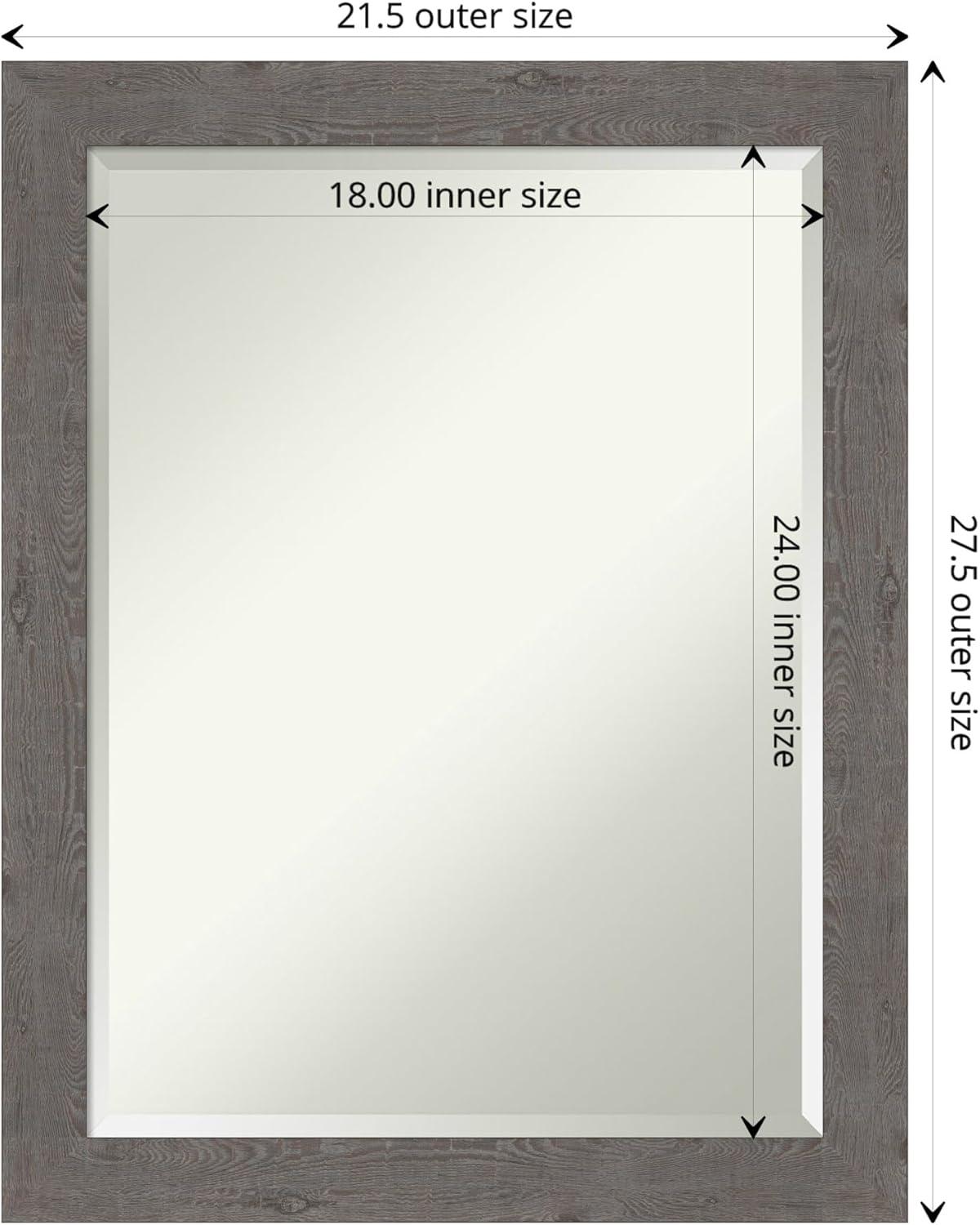 Amanti Art Beveled Bathroom Wall Mirror - Rustic Plank Grey Narrow Frame Outer Size: 21 x 27 in