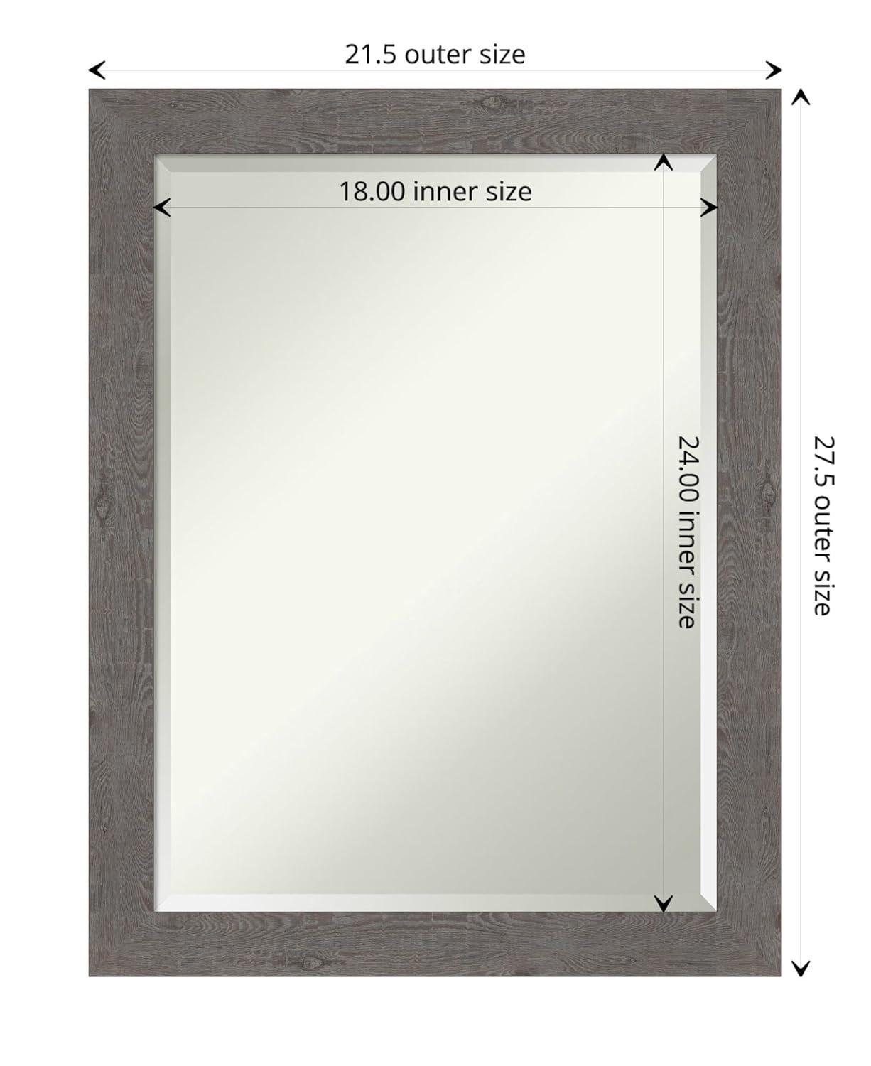 Amanti Art Beveled Bathroom Wall Mirror - Rustic Plank Grey Narrow Frame Outer Size: 21 x 27 in
