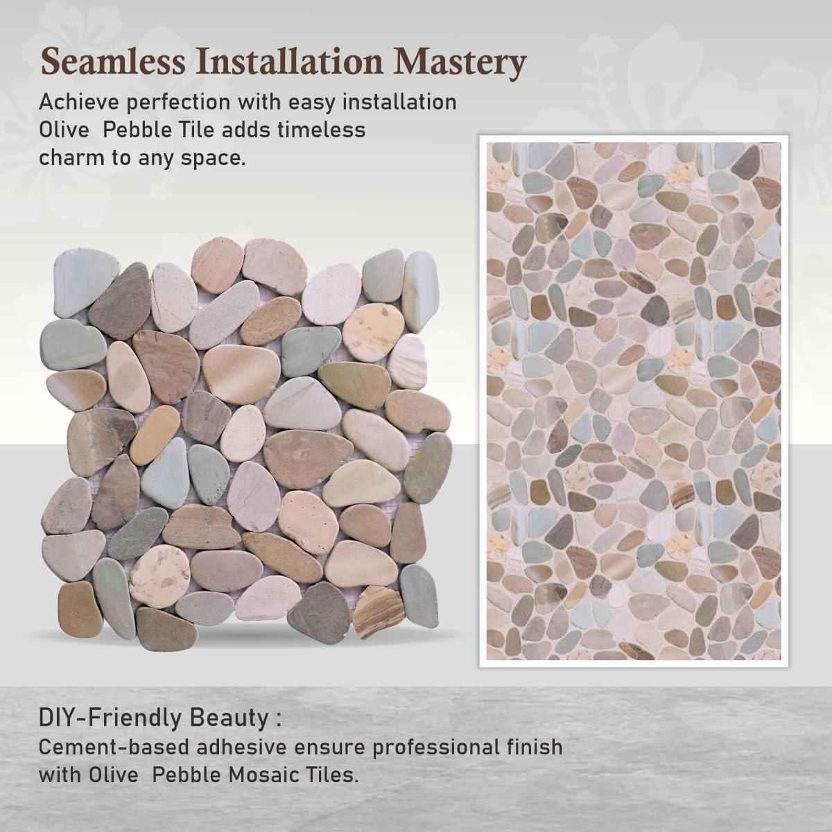 b.o.i Hawaii 12" x 12" Natural Stone Pebbles Mosaic Wall & Floor Tile