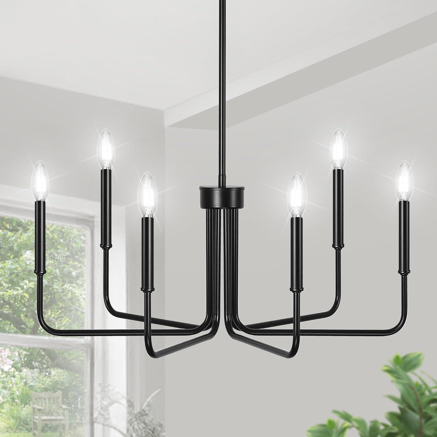 Farmhouse Chandelier Pendant Lighting Black Pendant Light Fixtures 6-Light Industrial Iron Chandeliers for Kitchen Island, Foyer, Living Room, Dining Room