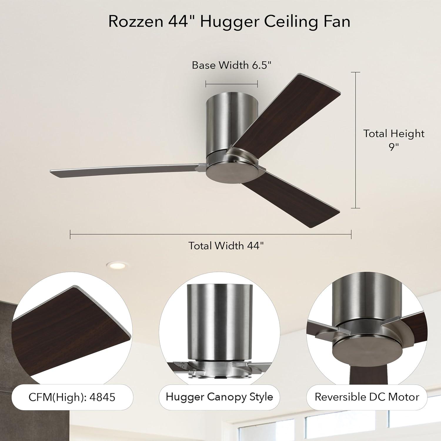 Brushed Steel 44" Ceiling Fan with Reversible Blades and Remote