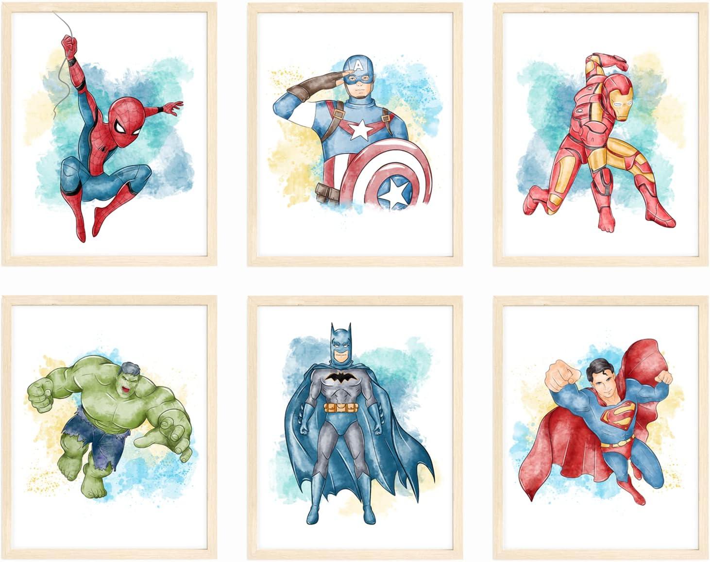 Superhero Wall Art Set for Kids' Bedroom, 8x10 Inches, Unframed