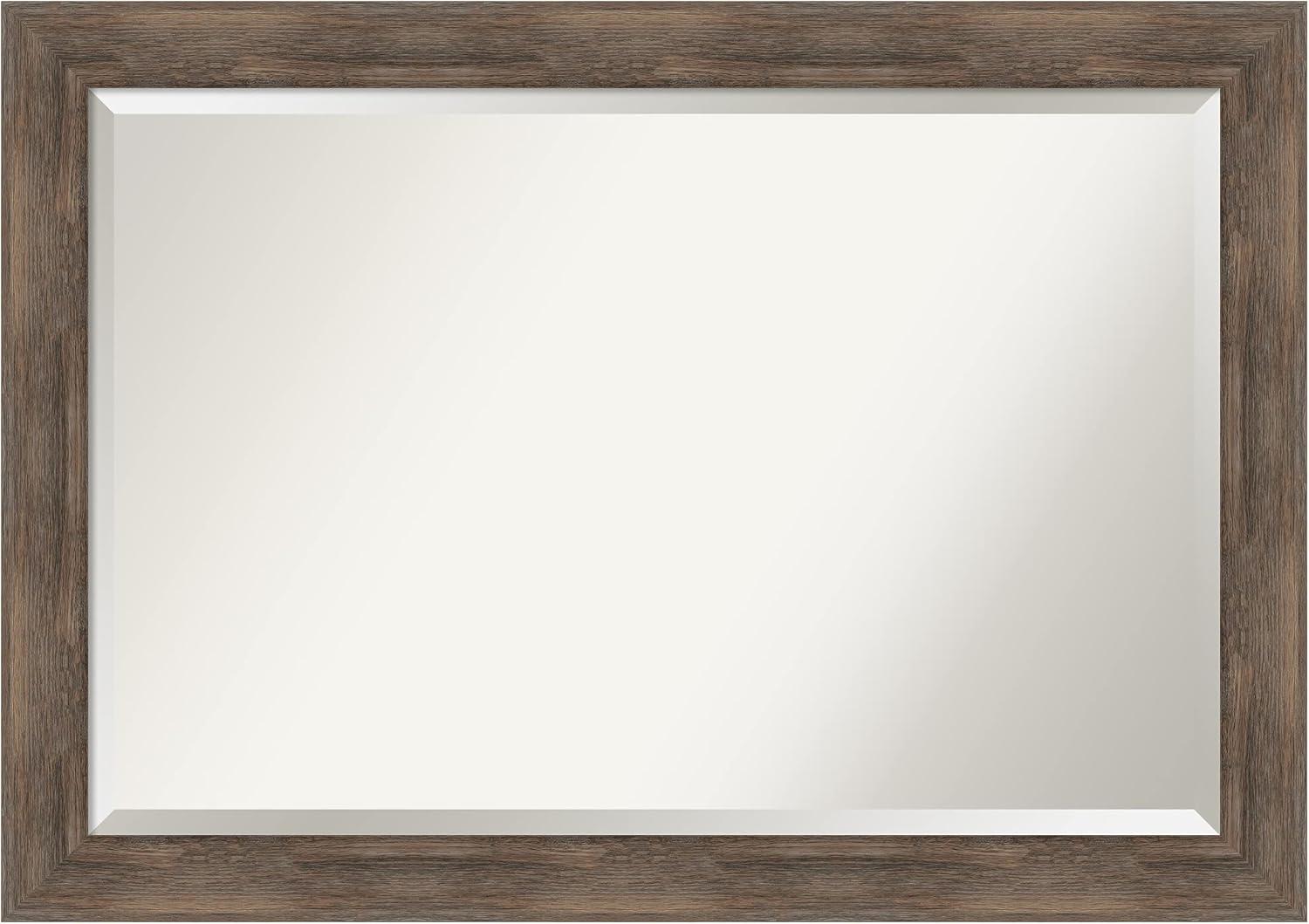 Amanti Art Beveled Wood Bathroom Wall Mirror - Hardwood Mocha Frame - Hardwood Mocha Outer Size: 41 x 29 in