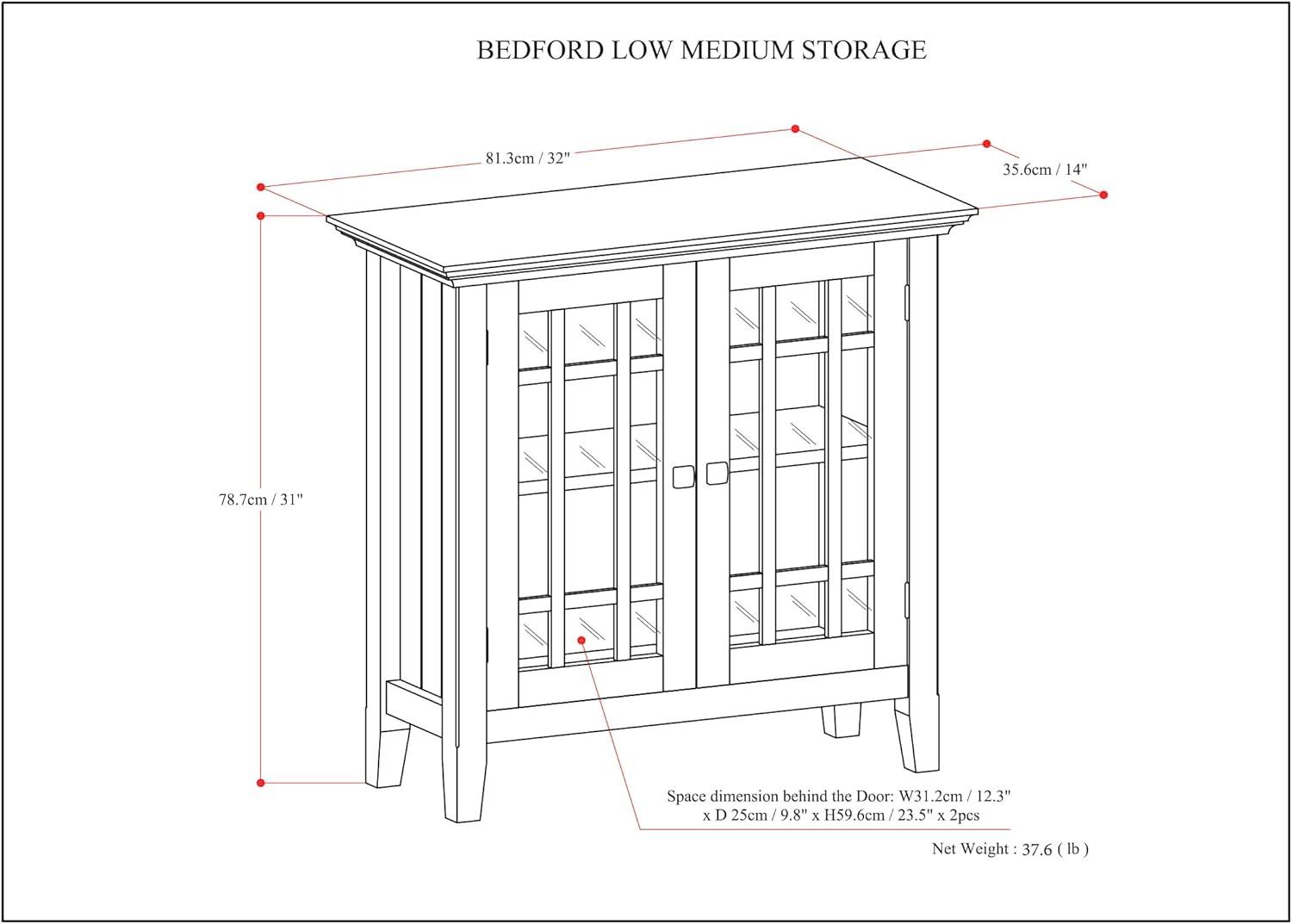 Simpli Home Bedford Wood 32" Transitional Low Media Cabinet in White