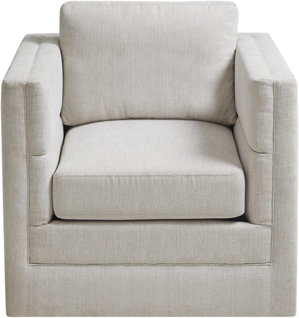 Ivory Cream Channel-Textured 360 Swivel Accent Chair