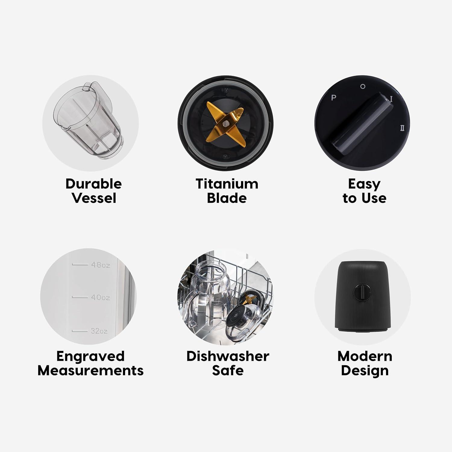 IRIS USA 3-Speed High-Power Professional-grade Countertop & Kitchen Blender - 50 oz Tritan Jar, Titanium-Coated Stainless Steel -Blades