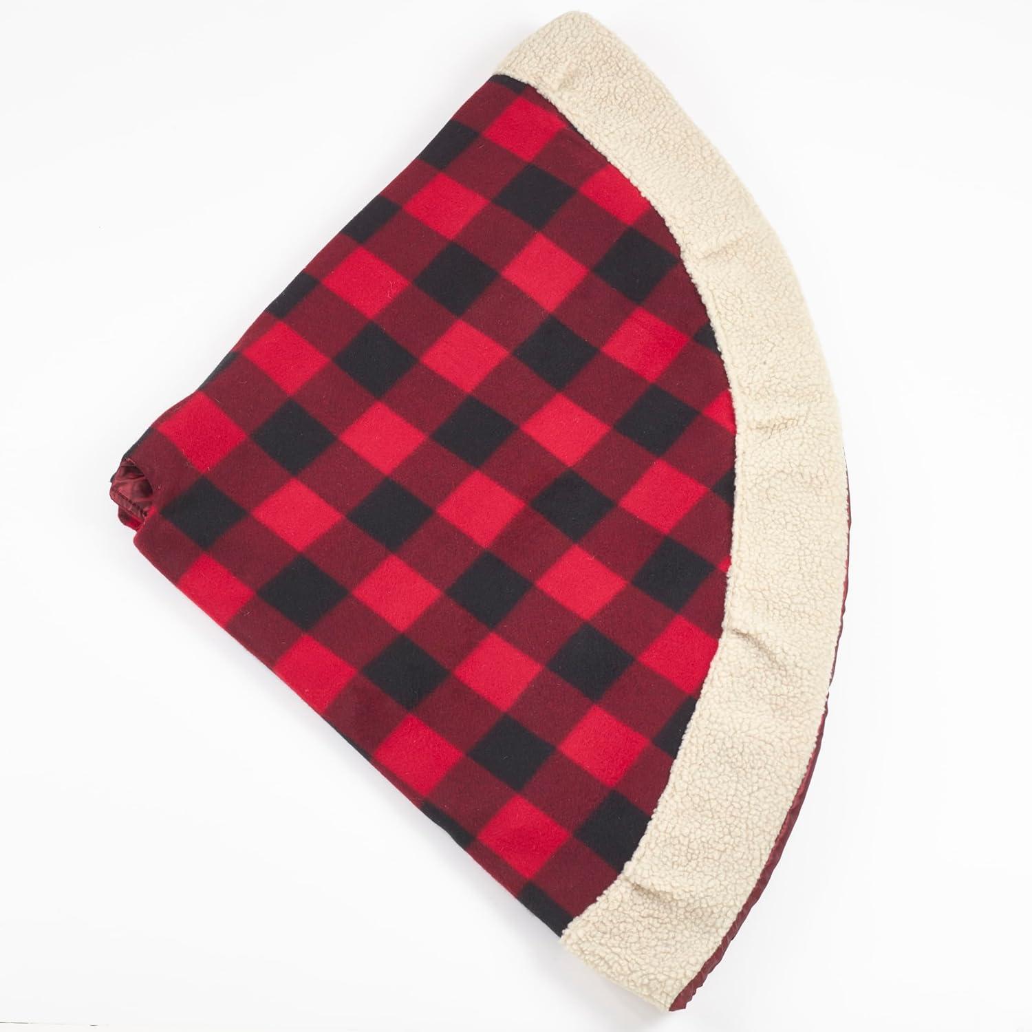 Saro Lifestyle Classic Red And Black Buffalo Plaid Tree Skirt With Sherpa Trim 72"x72"