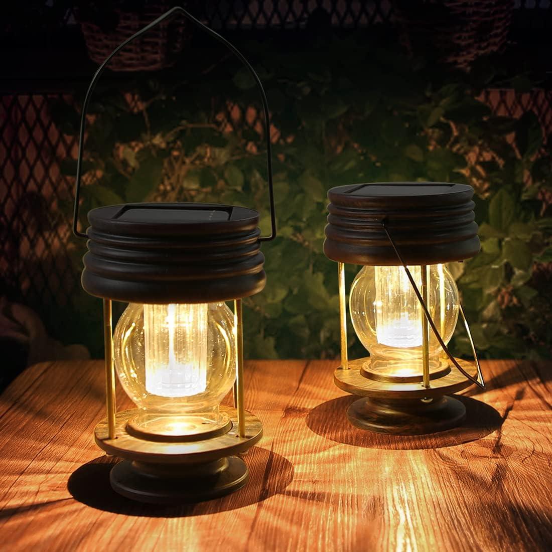 Solar Lanterns - Outdoor Waterproof Hanging Lights with Fairy LED Lights for Tabletop Desk (2 Pack)