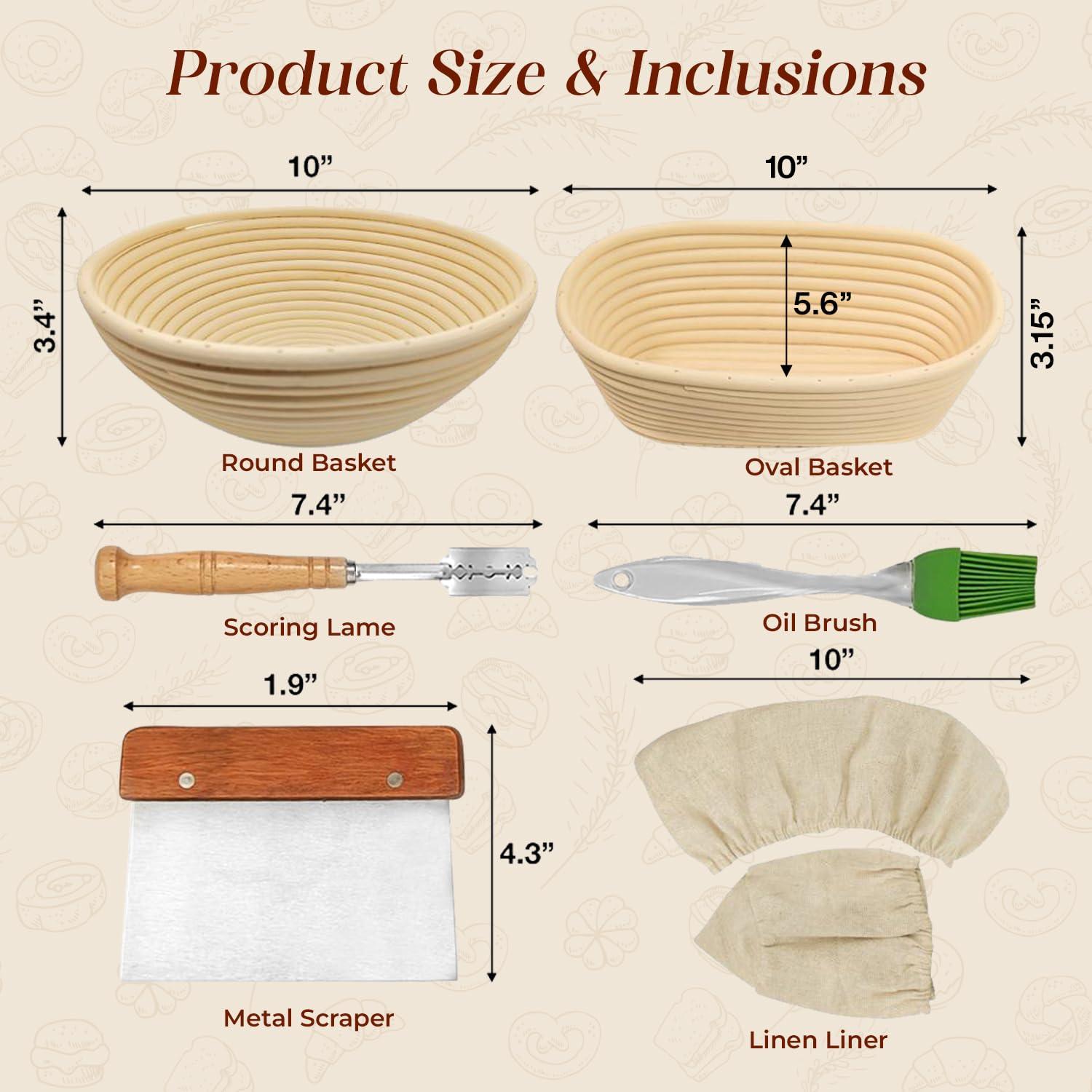 APPENIN WINTER PARK CORP Bread Banneton Proofing Basket Set Of 2, 9 Inch Round & 10 Oval Cane Sourdough Baskets With Lame + Dough Scraper Linen Liner Basting Brush For Making Baking Fermentation | Wayfair